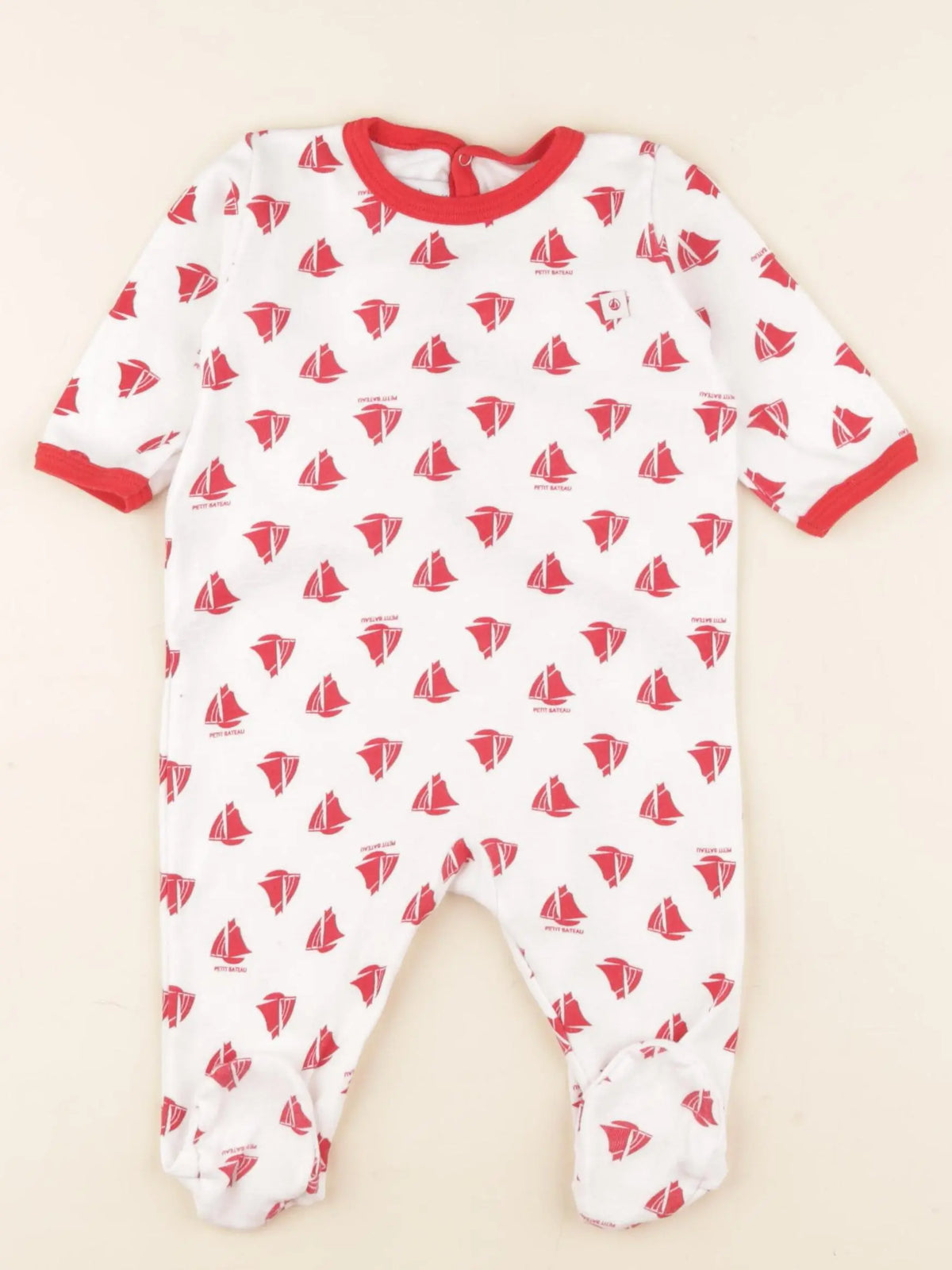 Petit Bateau - pyjama coton blanc, rouge - 3 mois