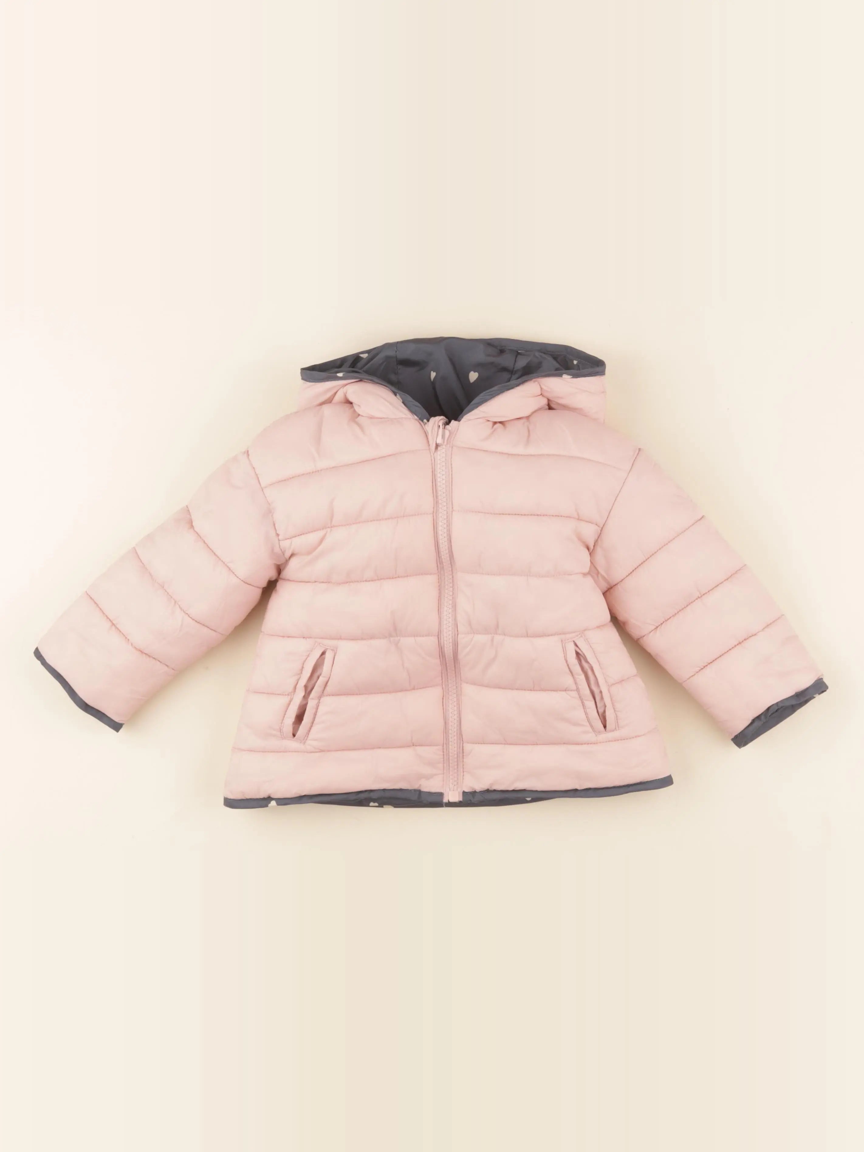 Vertbaudet - doudoune réversible bleu, rose - 2 ans