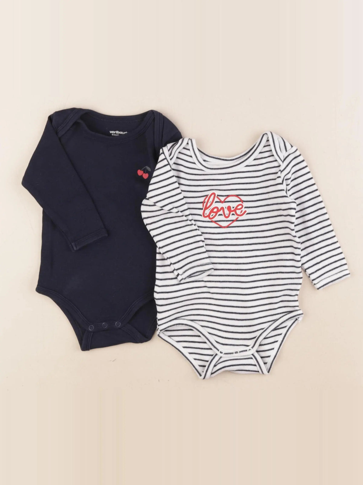 Vertbaudet - lot de 2 bodies en coton blanc, bleu - 9 mois