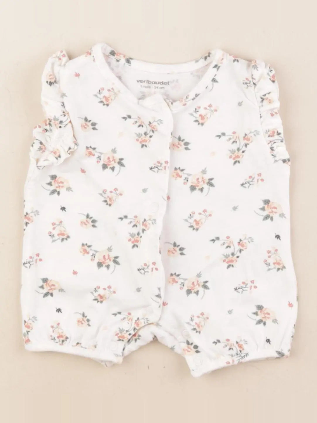 Vertbaudet - pyjama coton blanc, rose - 1 mois