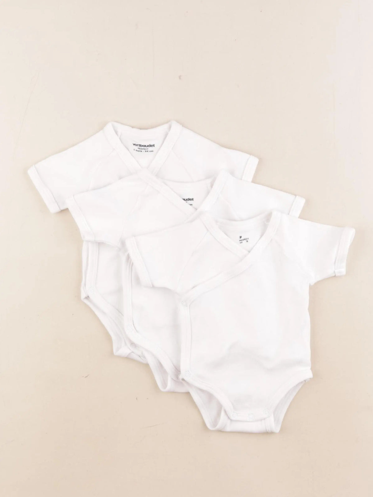 Vertbaudet - lot de 3 bodies en coton blanc - 1 mois