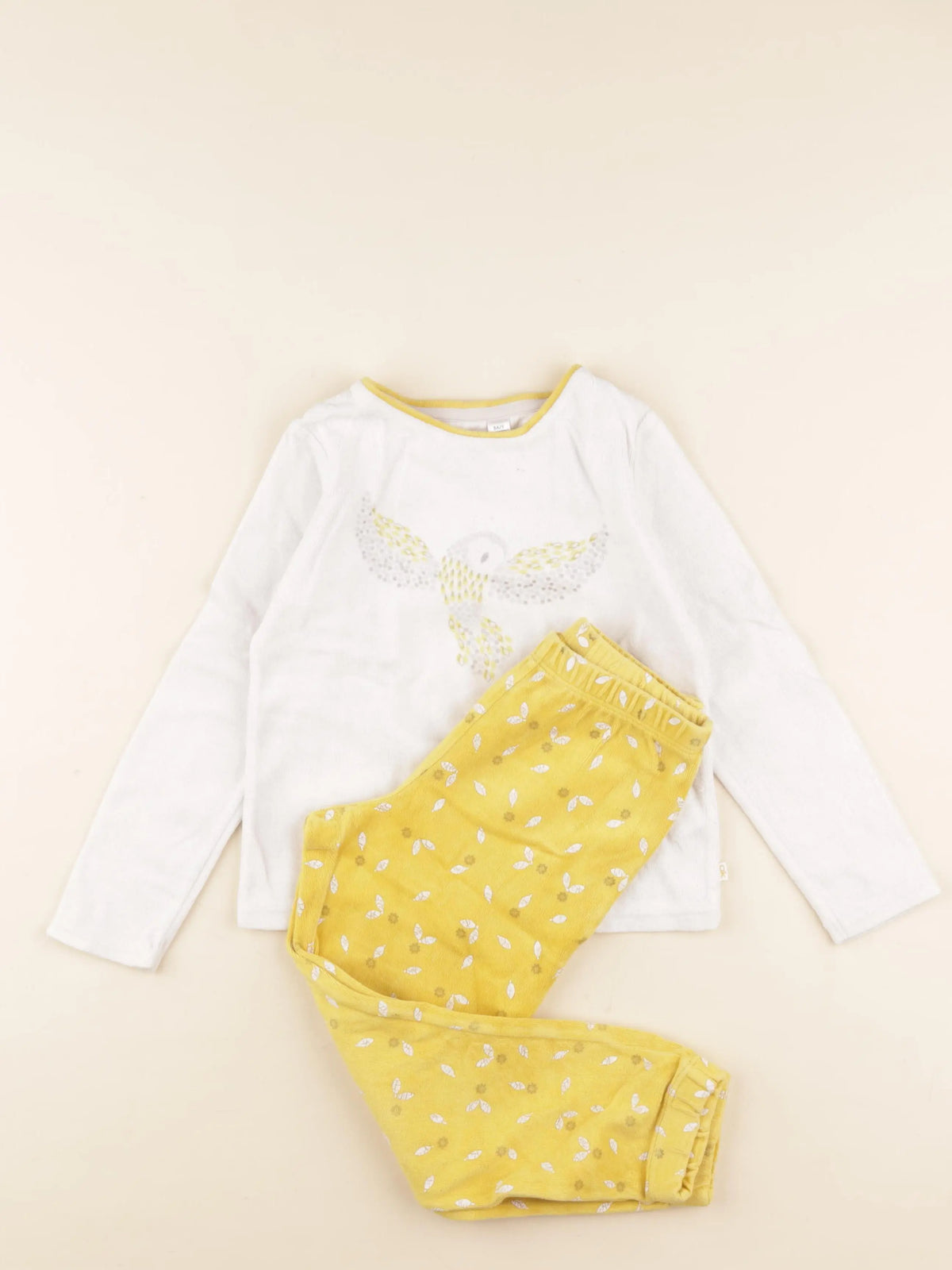 Okaidi - pyjama velours jaune, blanc - 5 ans