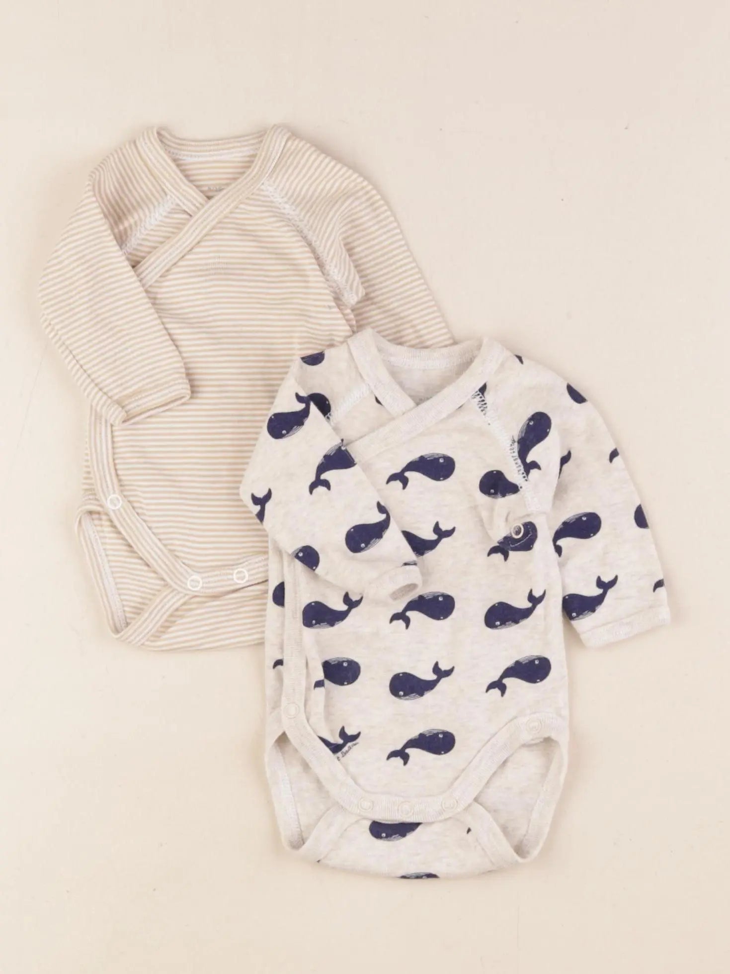 Petit Bateau - lot de 2 bodies en coton beige - 0 mois