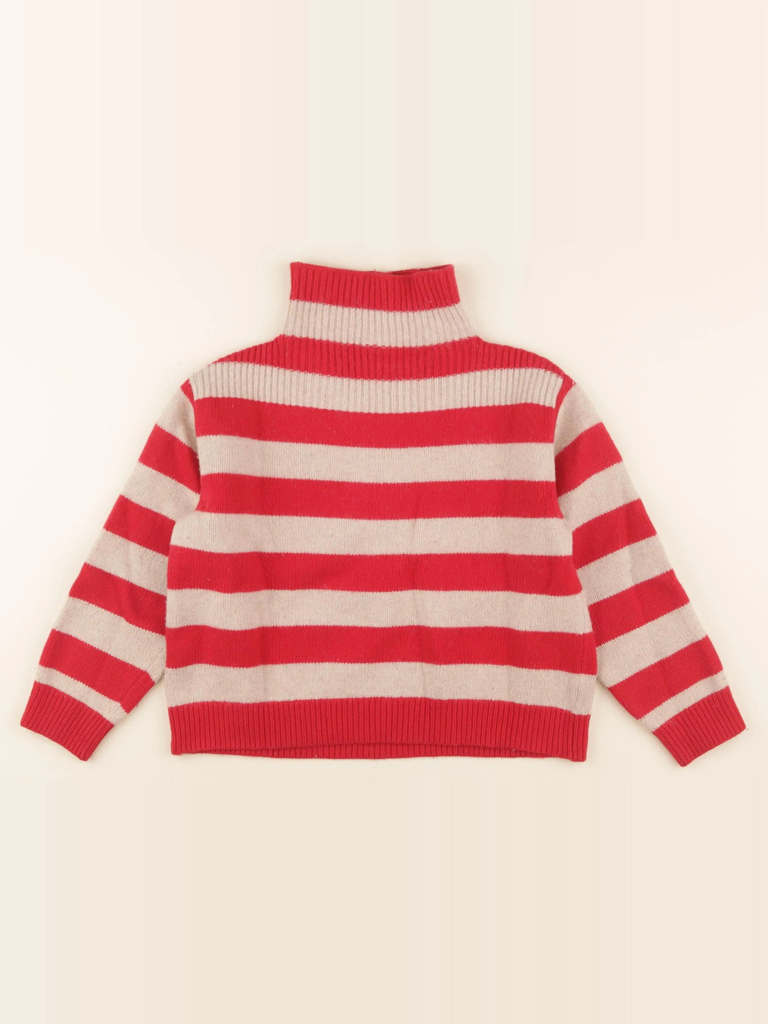 Petit Bateau - pull beige, rouge - 10 ans