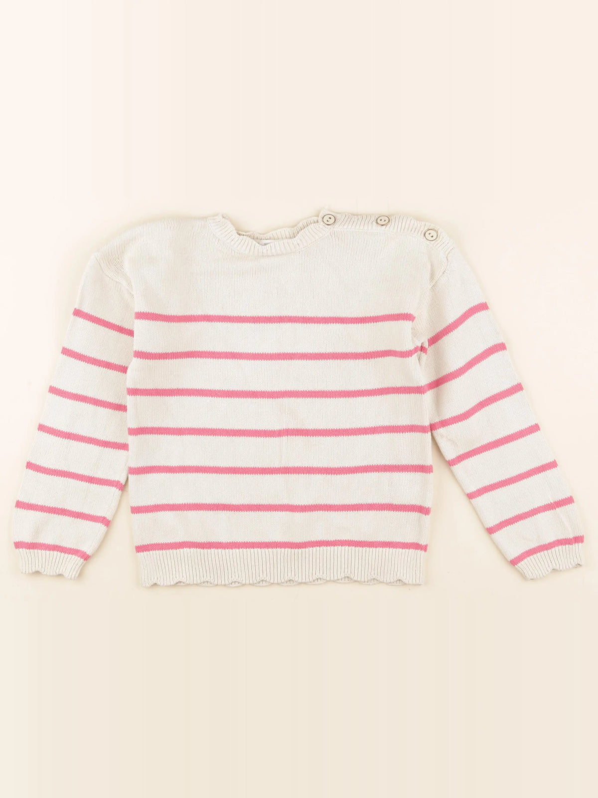 Vertbaudet - pull beige, rose - 7 ans