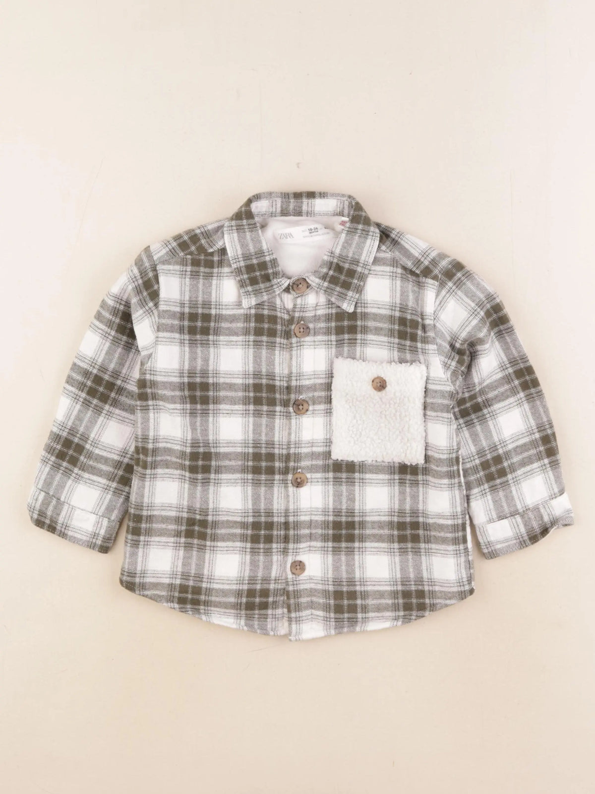 Zara - chemise doublé vert, blanc - 18/24 mois