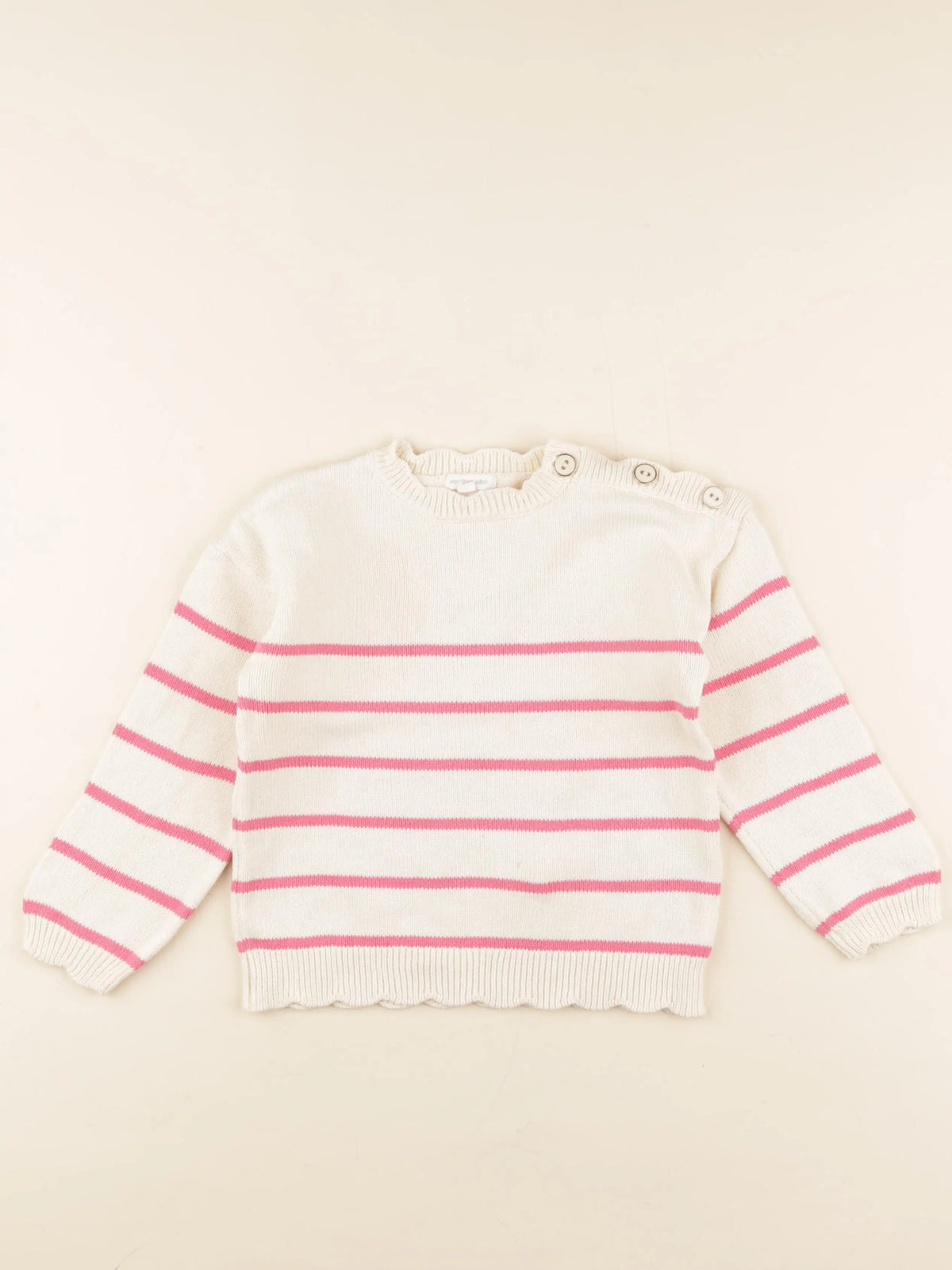 Vertbaudet - pull beige, rose - 5 ans
