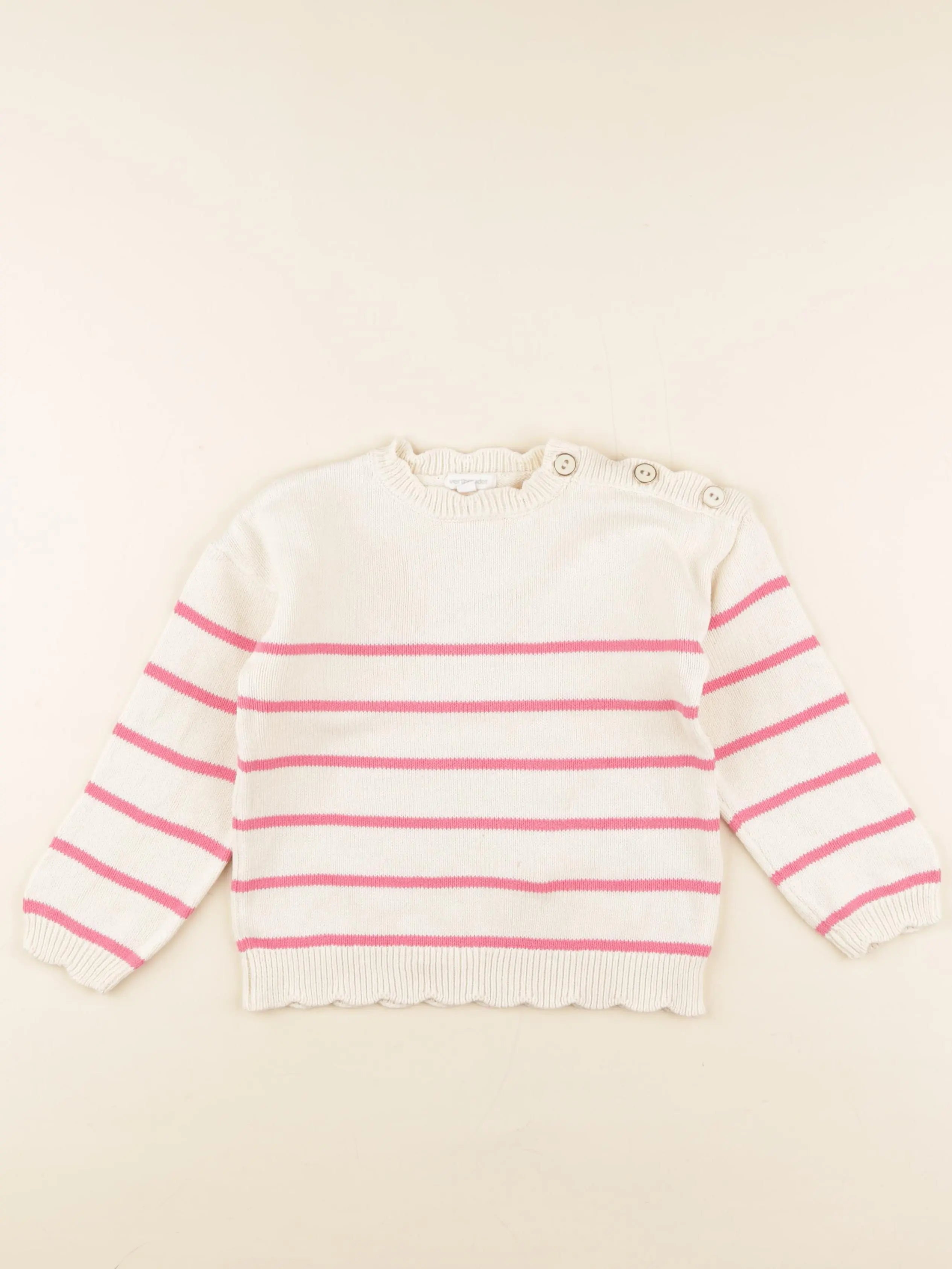 Vertbaudet - pull beige, rose - 5 ans