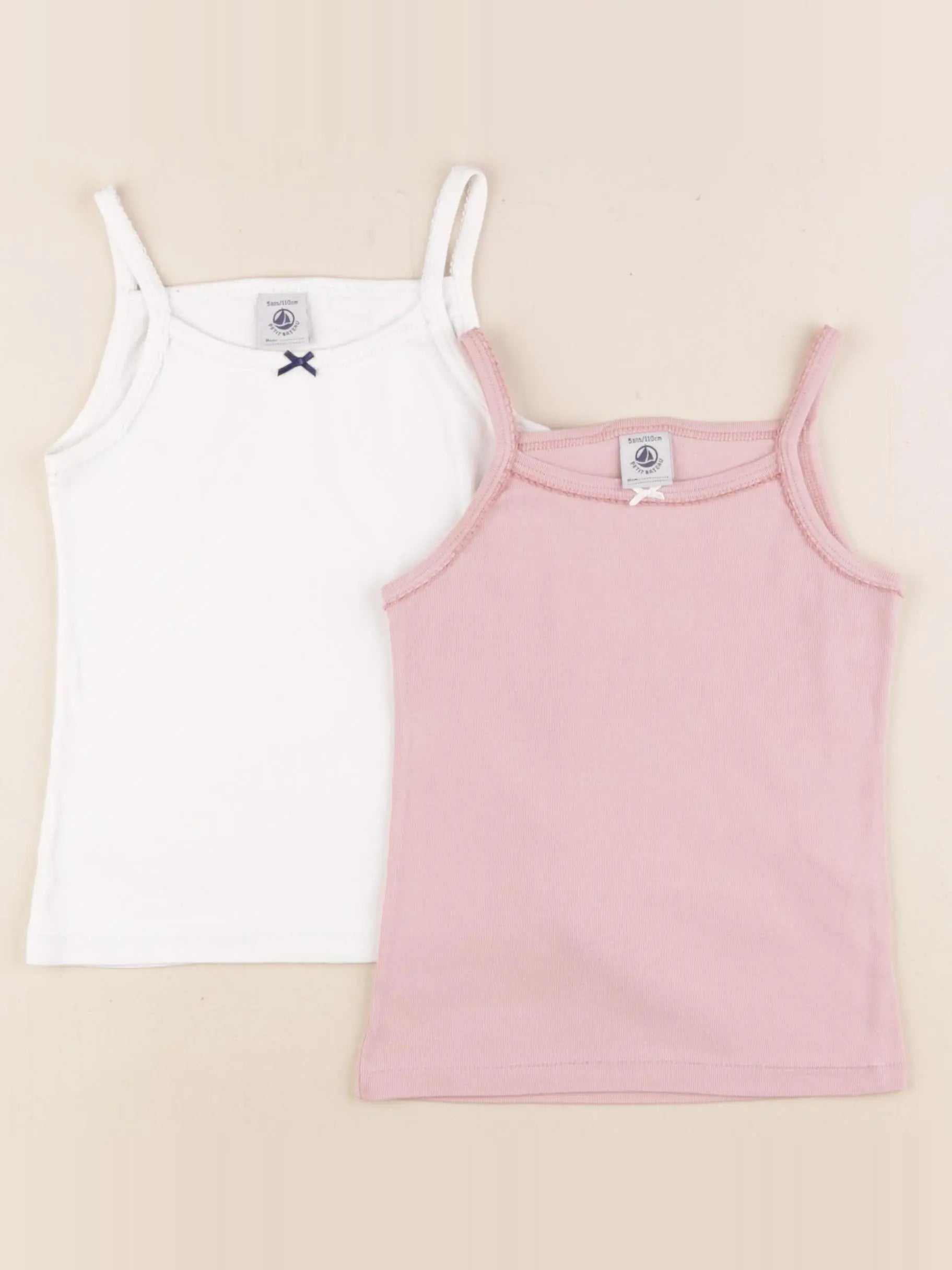Petit Bateau - lot de 2 maillots de corps blanc, rose - 5 ans