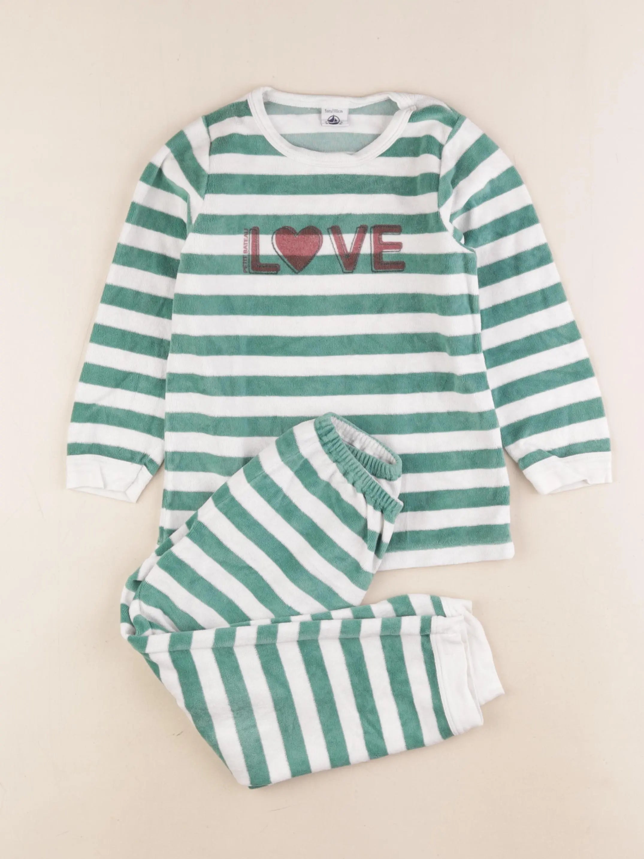 Petit Bateau - pyjama velours blanc, vert - 5 ans