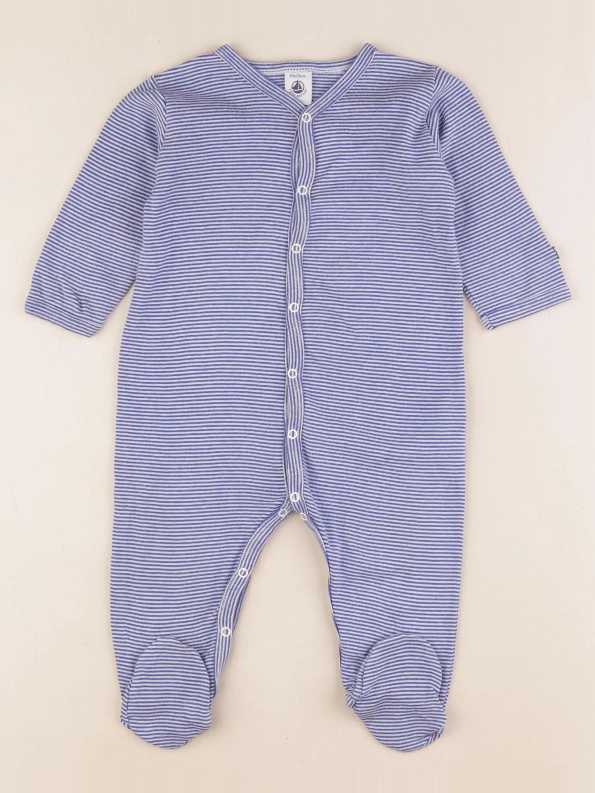 Petit Bateau - pyjama coton blanc, bleu - 12 mois