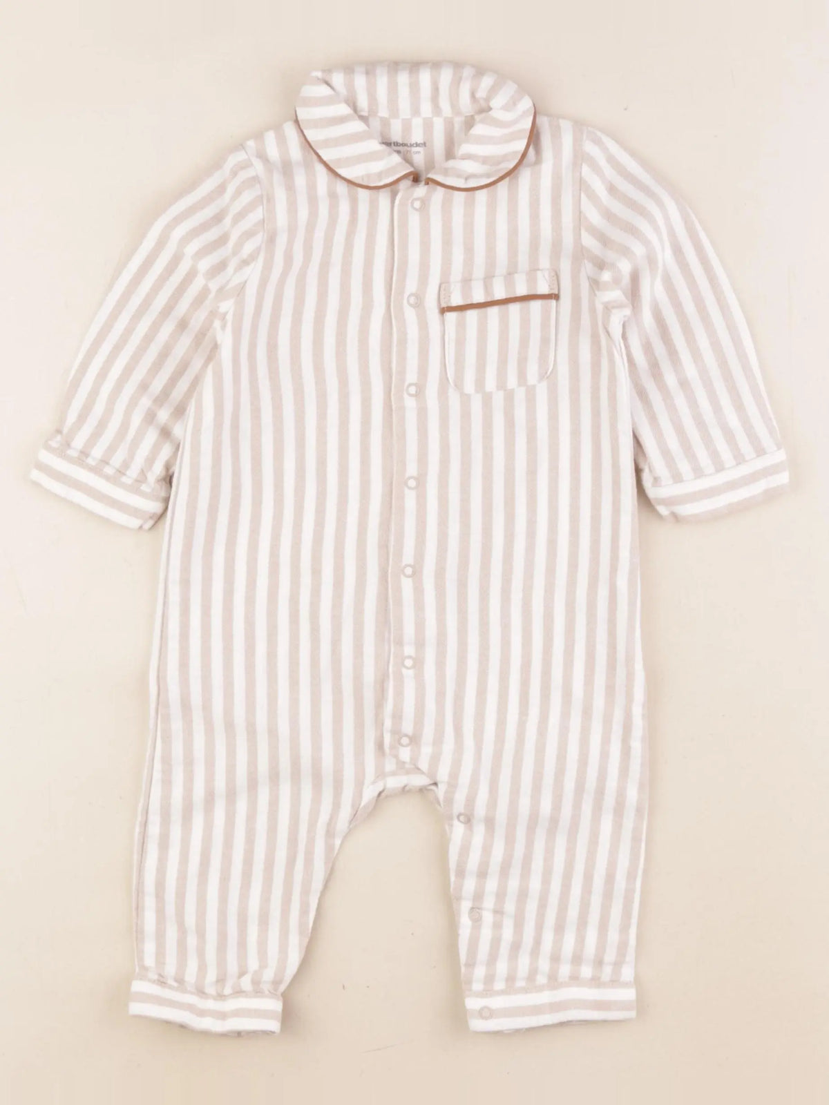 Vertbaudet - pyjama coton marron, blanc - 9 mois