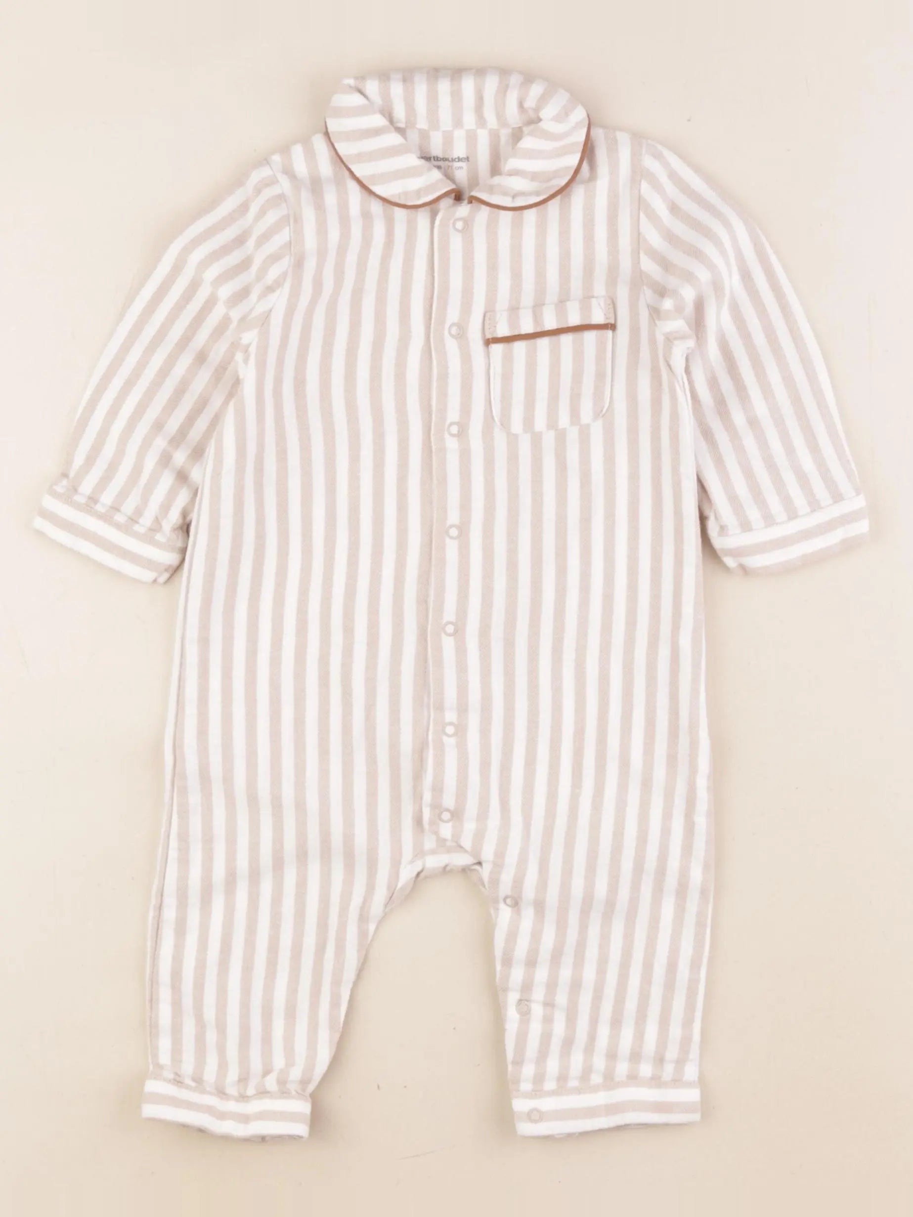 Vertbaudet - pyjama coton marron, blanc - 9 mois