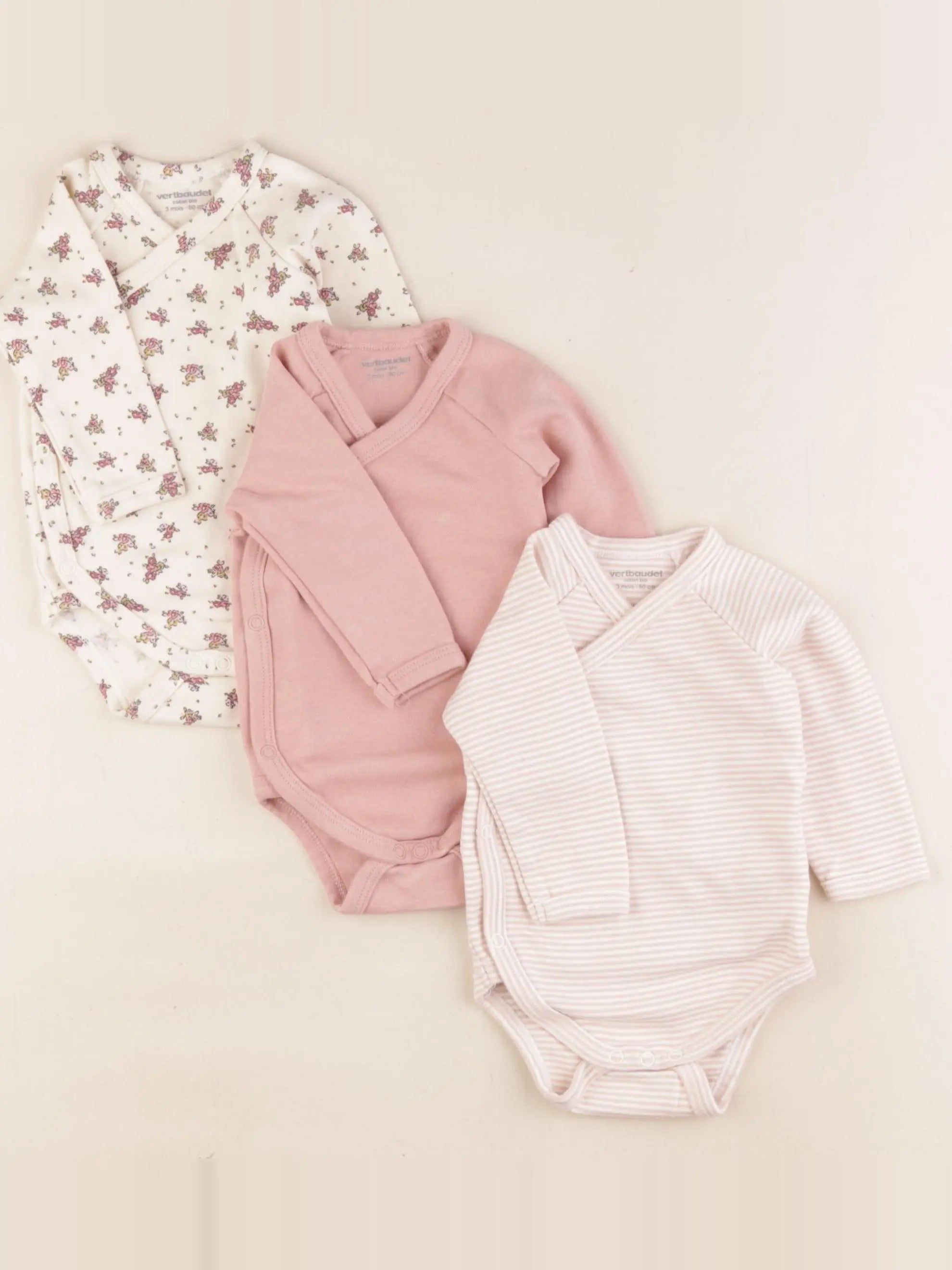 Vertbaudet - lot de 3 bodies en coton multicolore - 3 mois