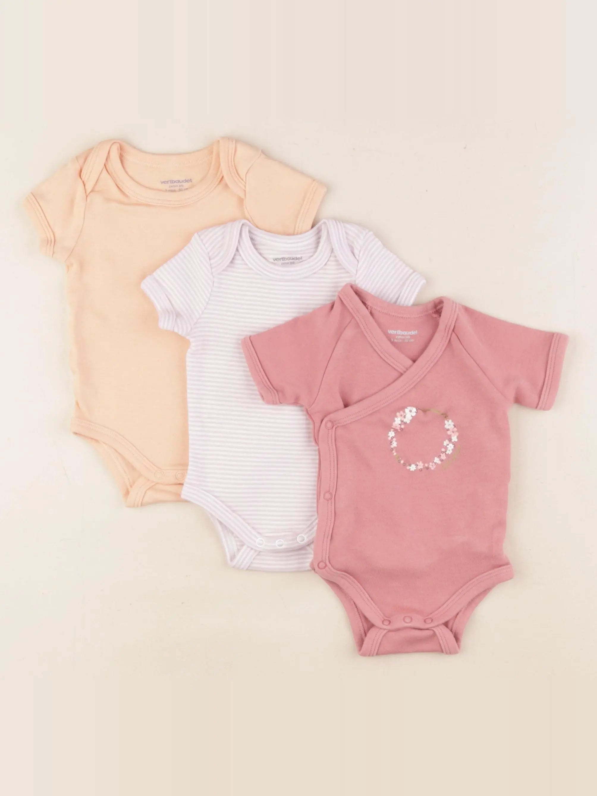 Vertbaudet - lot de 3 bodies en coton multicolore - 3 mois