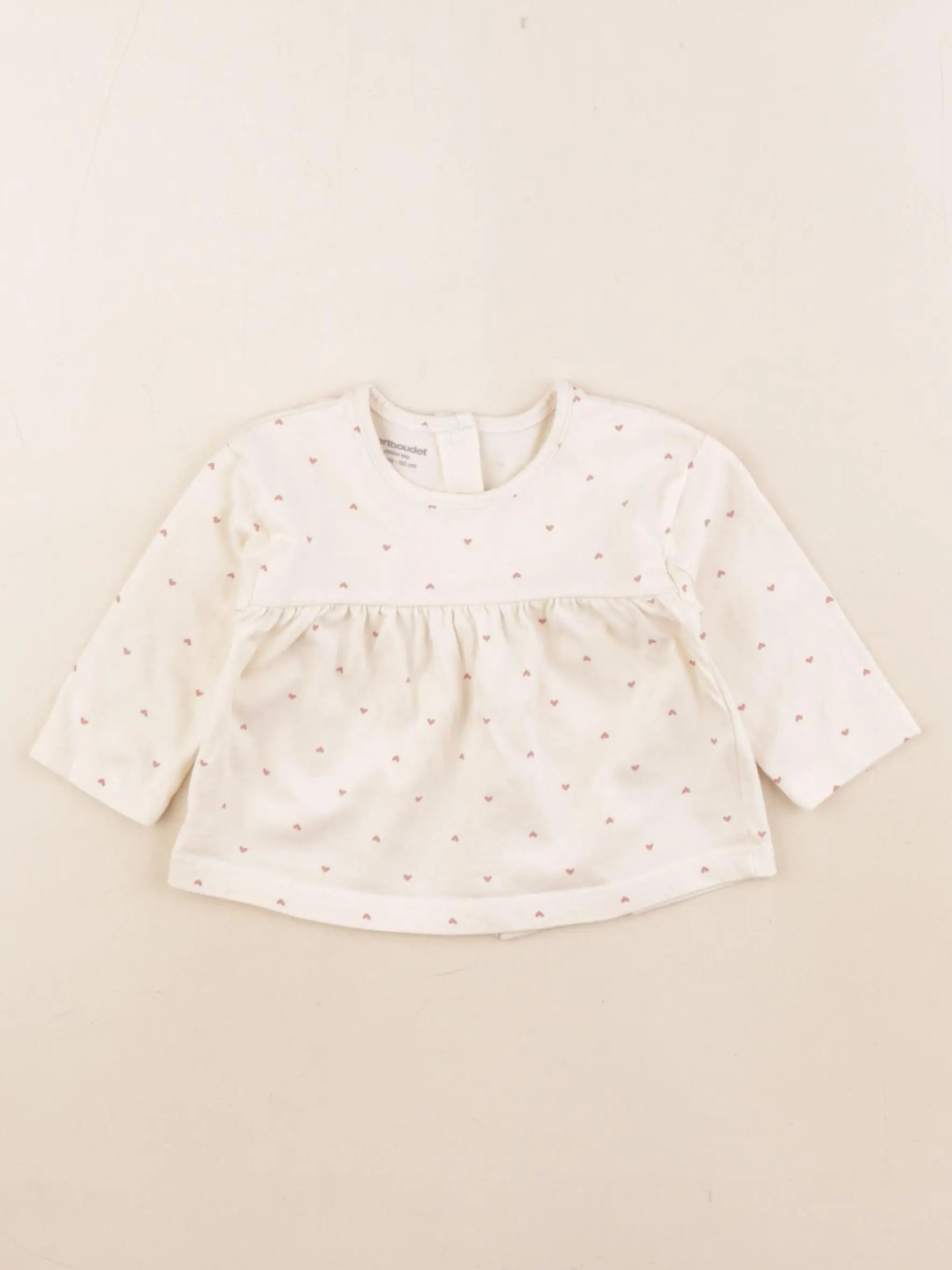 Vertbaudet - tee-shirt beige, rose - 3 mois