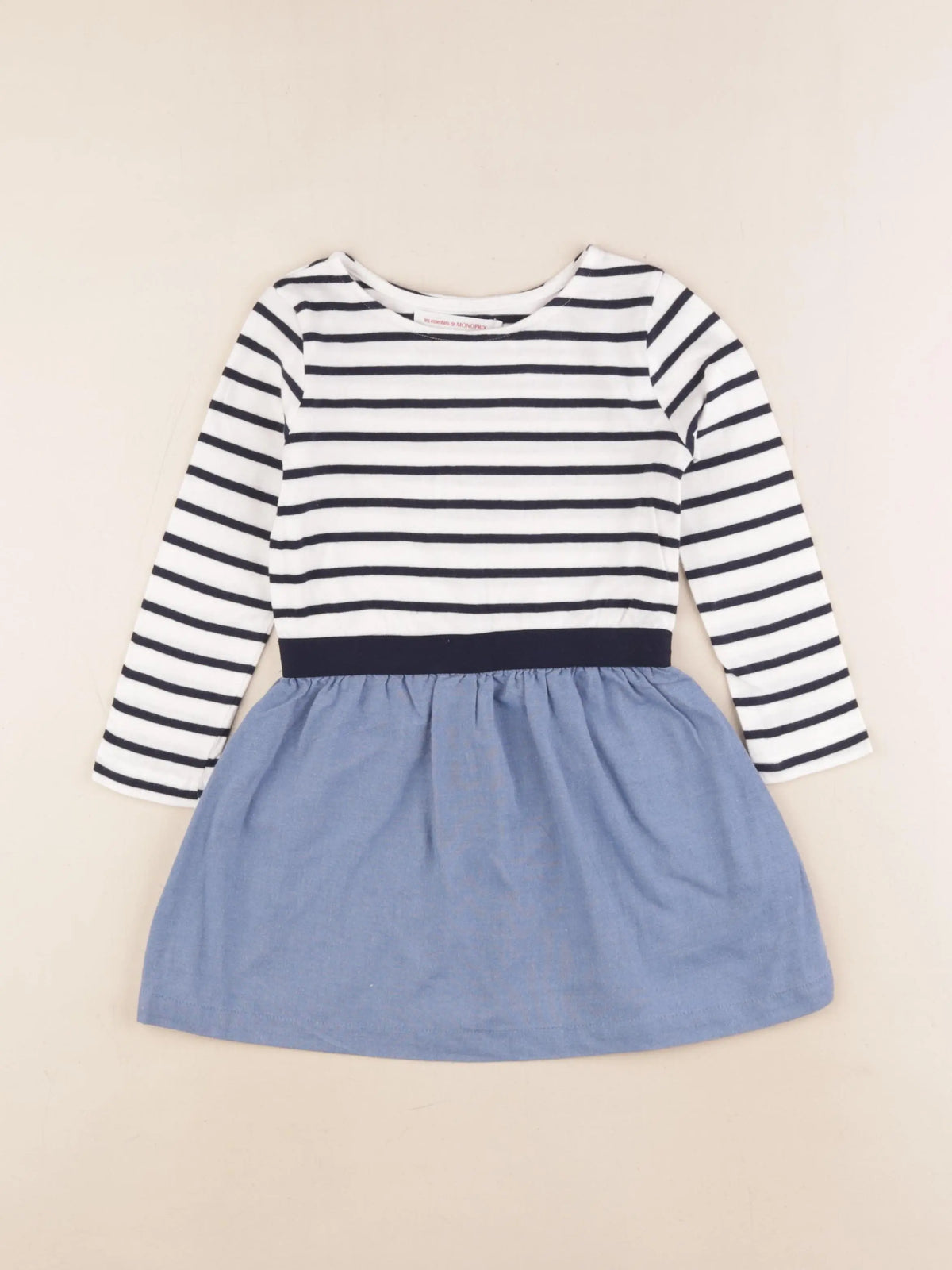 Monoprix - robe bleu, blanc - 3 ans