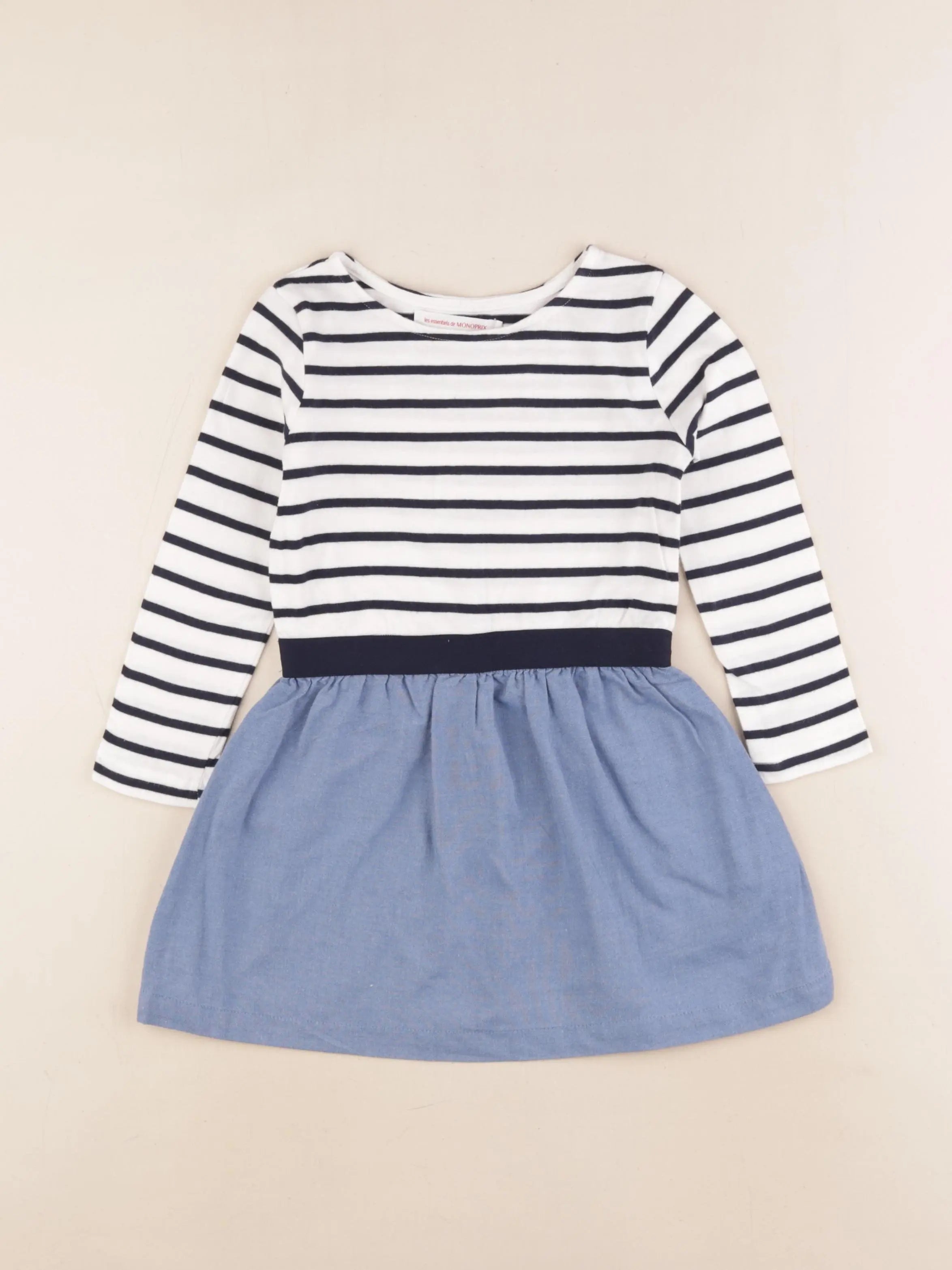 Monoprix - robe bleu, blanc - 3 ans