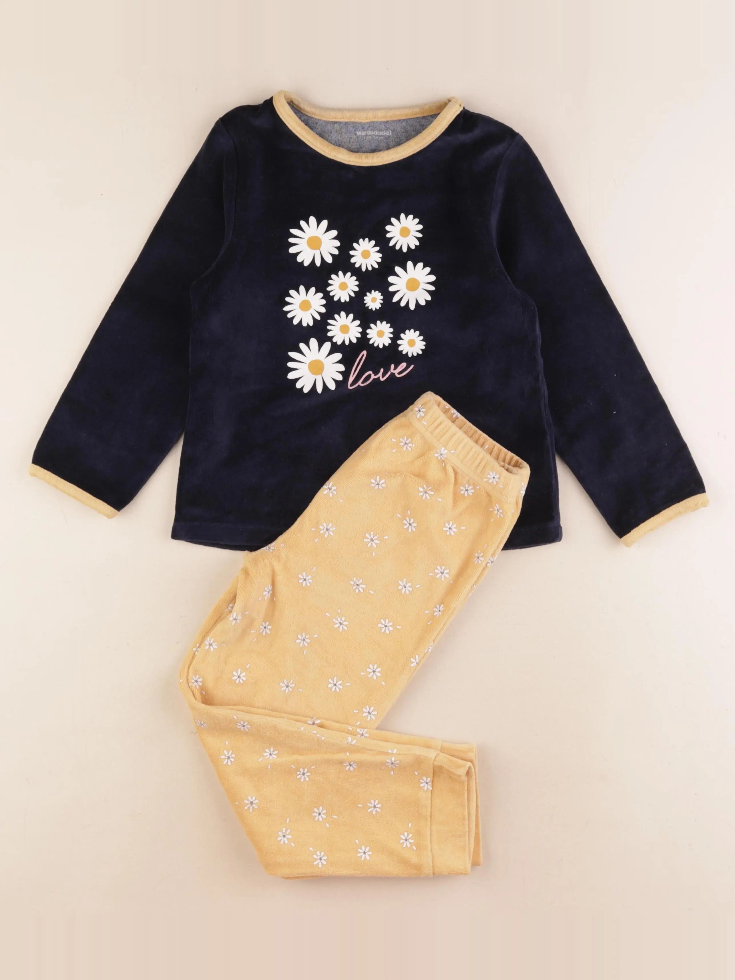 Vertbaudet - pyjama velours jaune, bleu - 6 ans