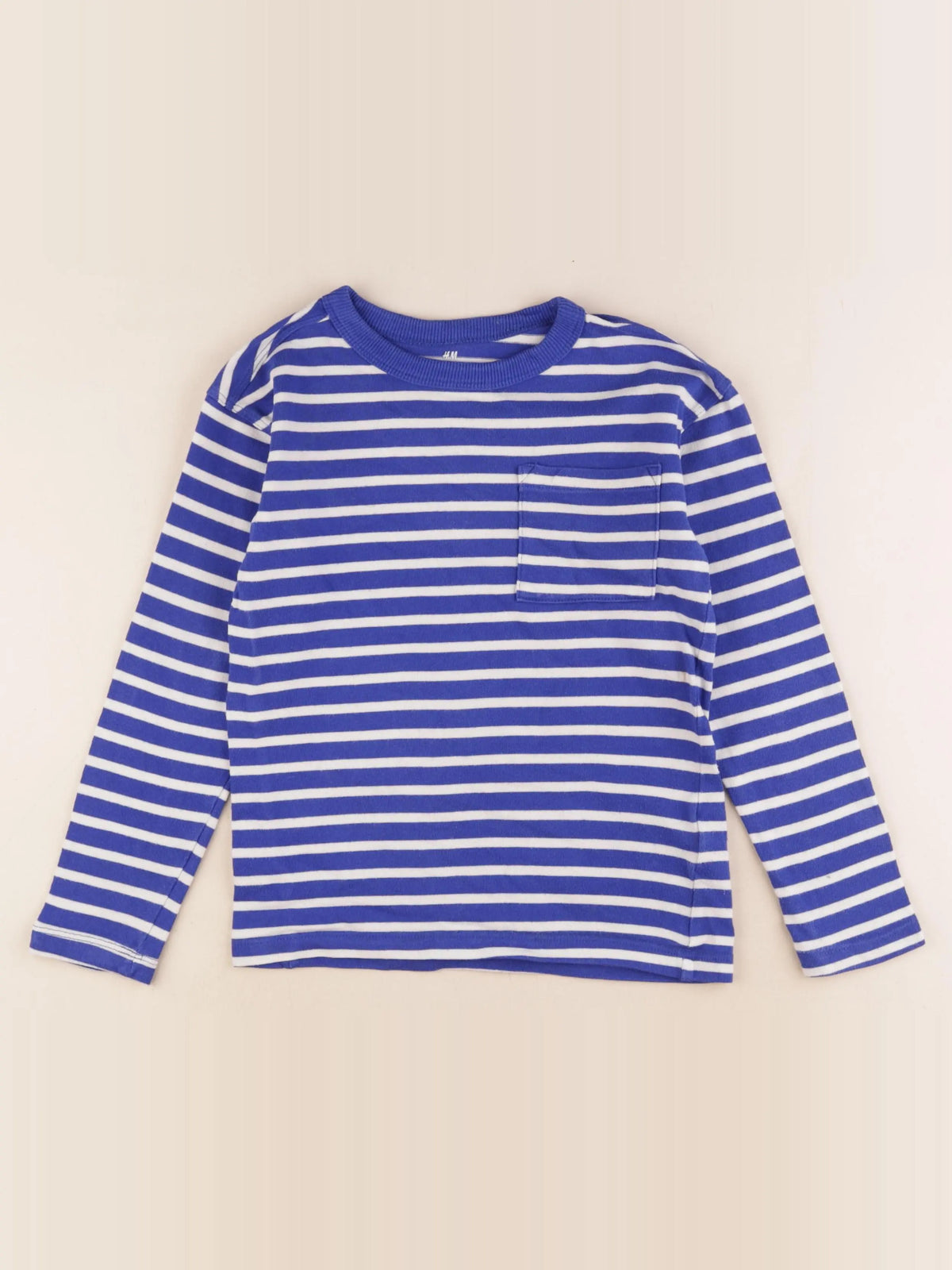 H&M - tee-shirt bleu, blanc - 6/8 ans