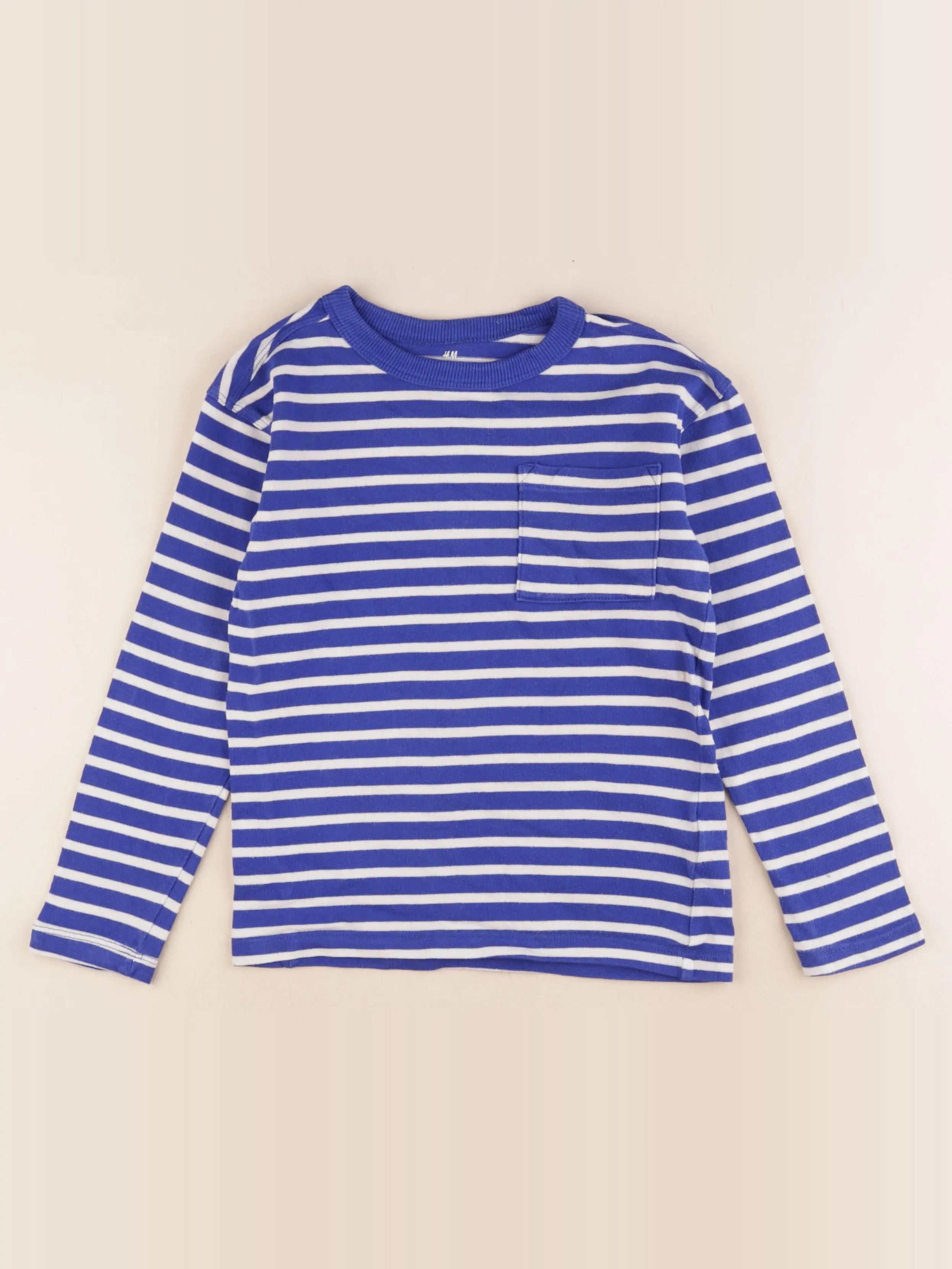 H&M - tee-shirt bleu, blanc - 6/8 ans