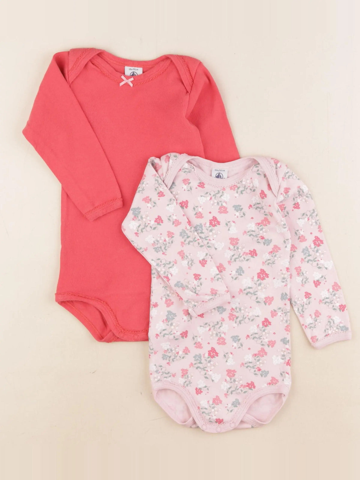 Petit Bateau - lot de 2 bodies en coton rose - 18 mois