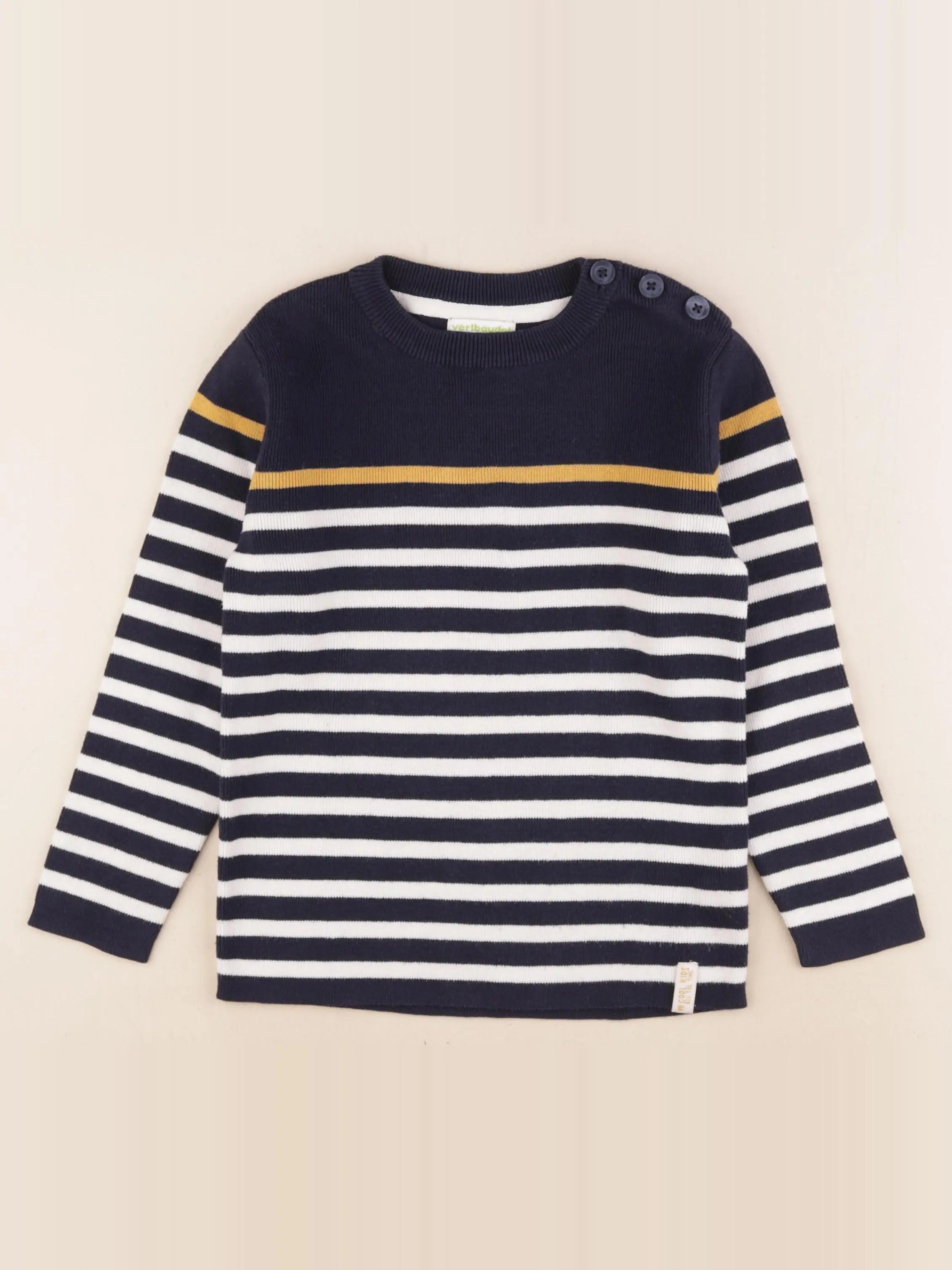 Vertbaudet - pull blanc, bleu - 6 ans