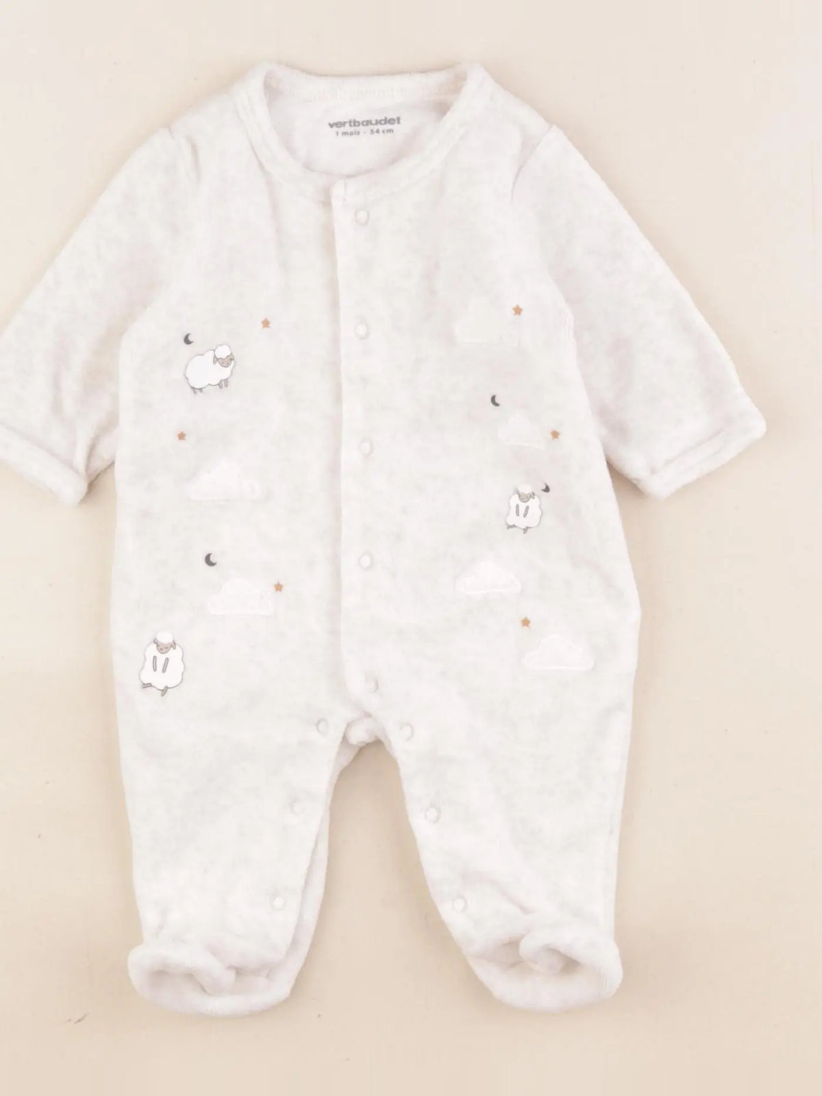 Vertbaudet - pyjama velours blanc - 1 mois