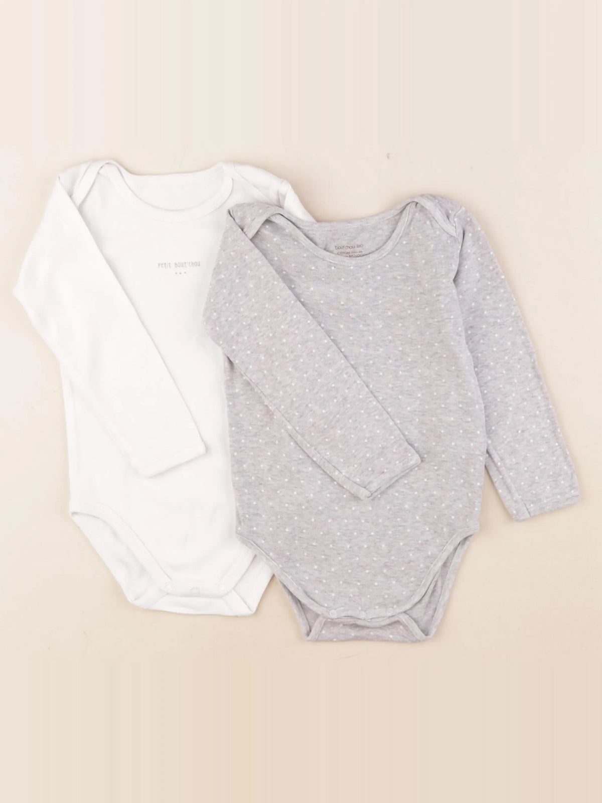 Boutchou - lot de 2 bodies en coton gris, blanc - 2 ans