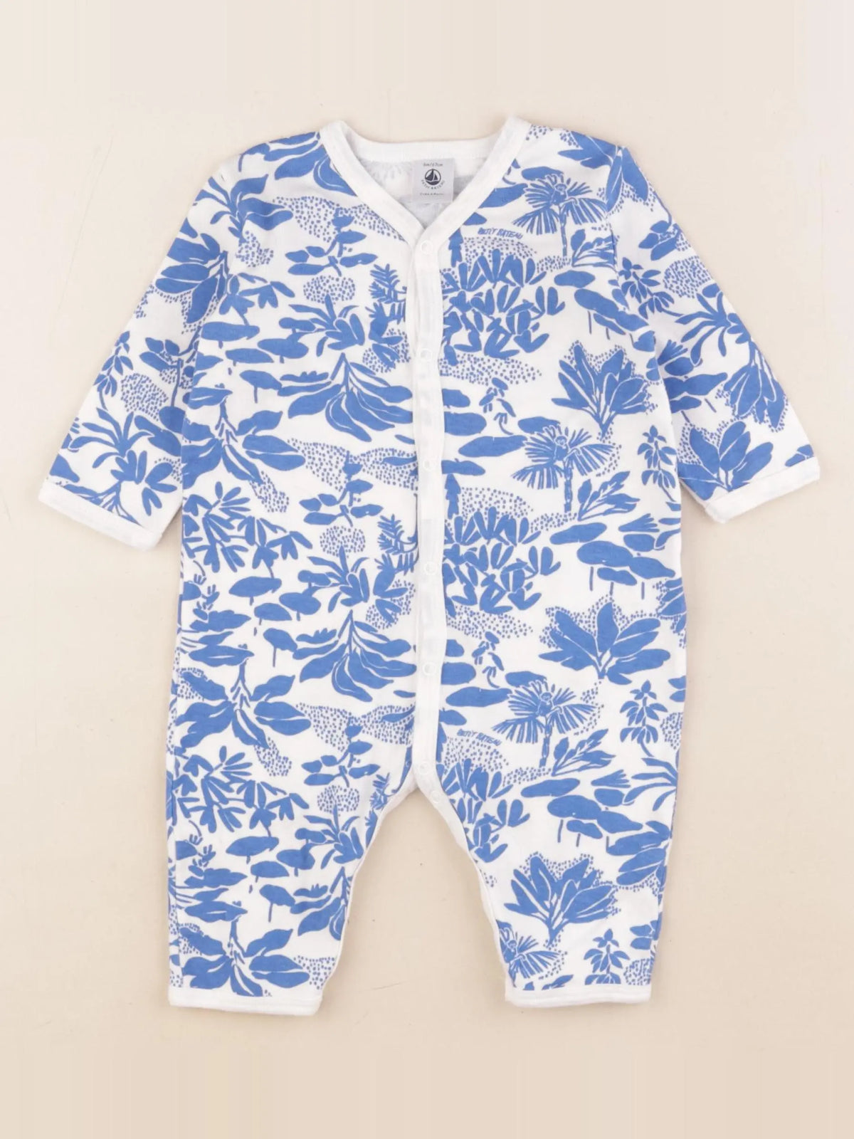 Petit Bateau - pyjama coton bleu, blanc - 6 mois