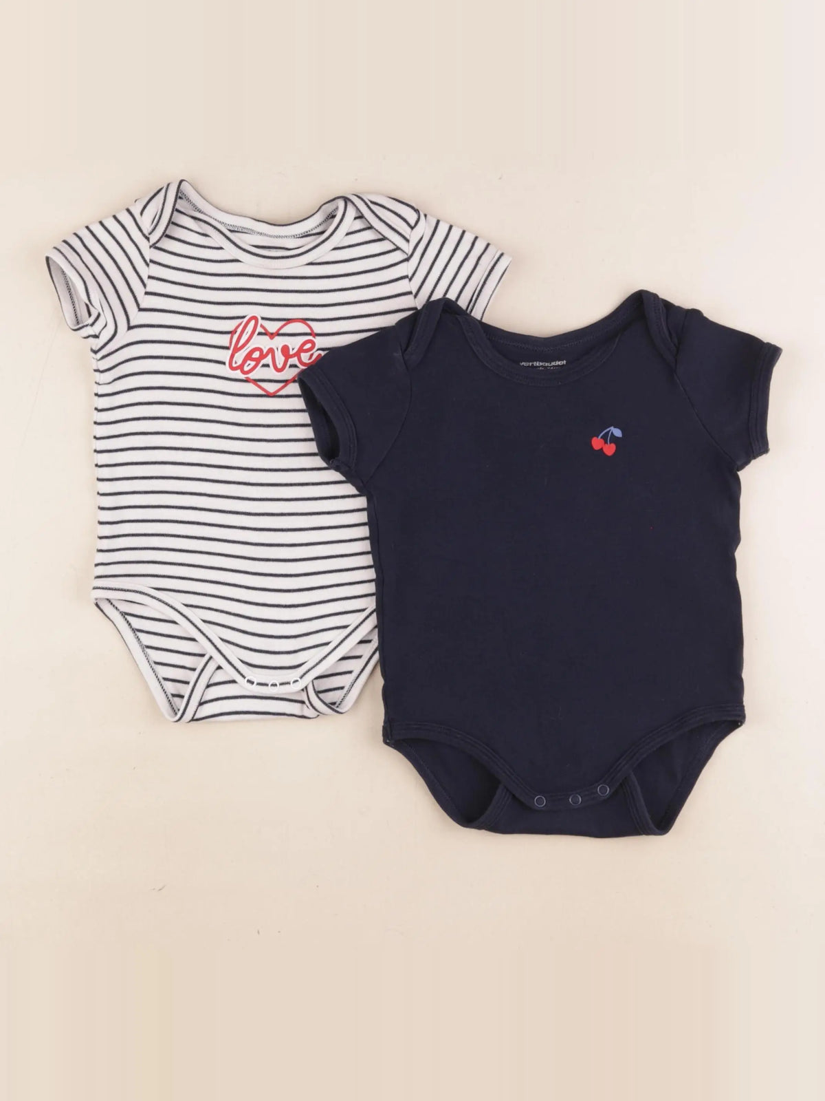Vertbaudet - lot de 2 bodies en coton bleu - 12 mois