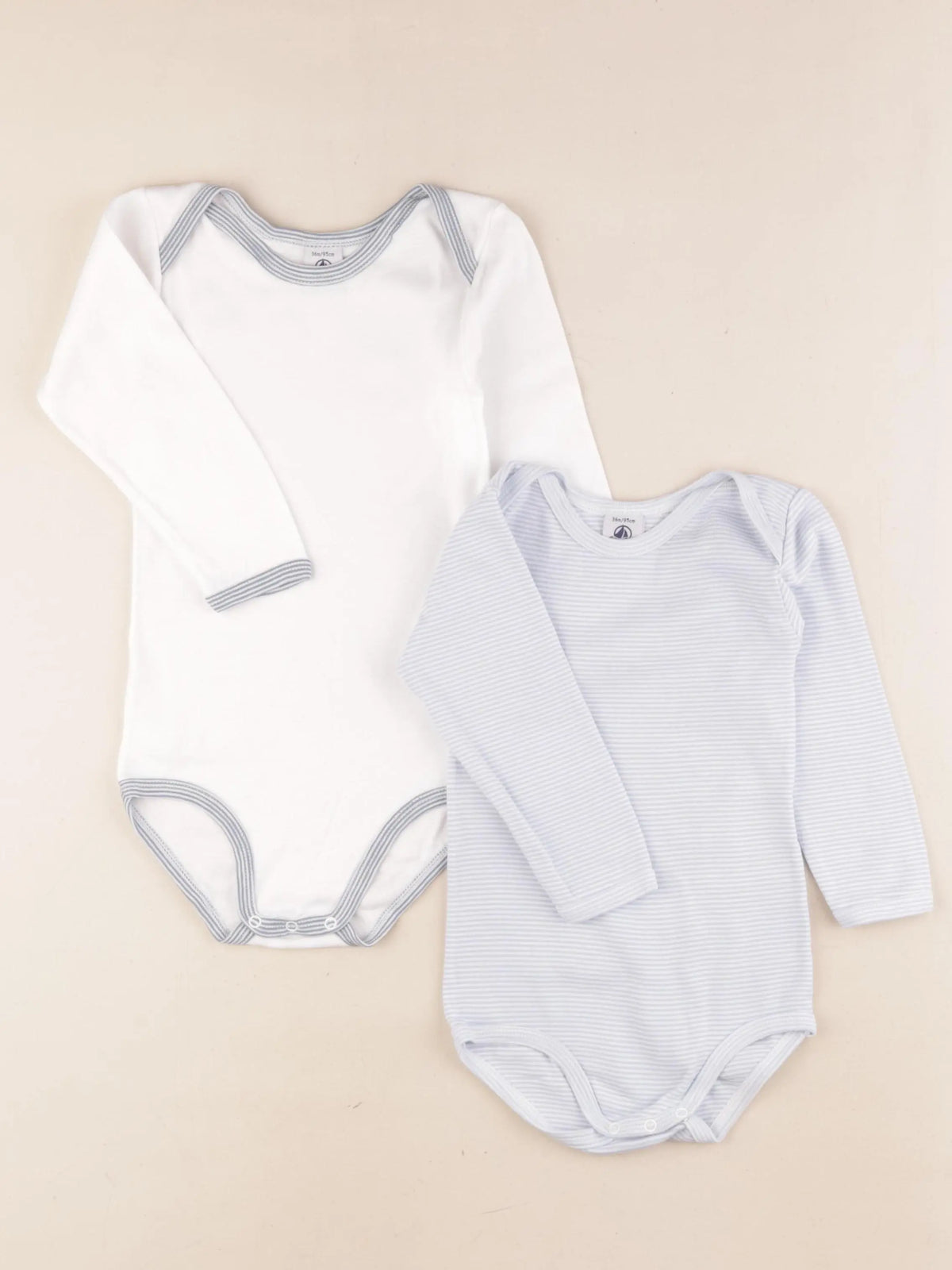 Petit Bateau - lot de 2 bodies en coton blanc, bleu - 36 mois
