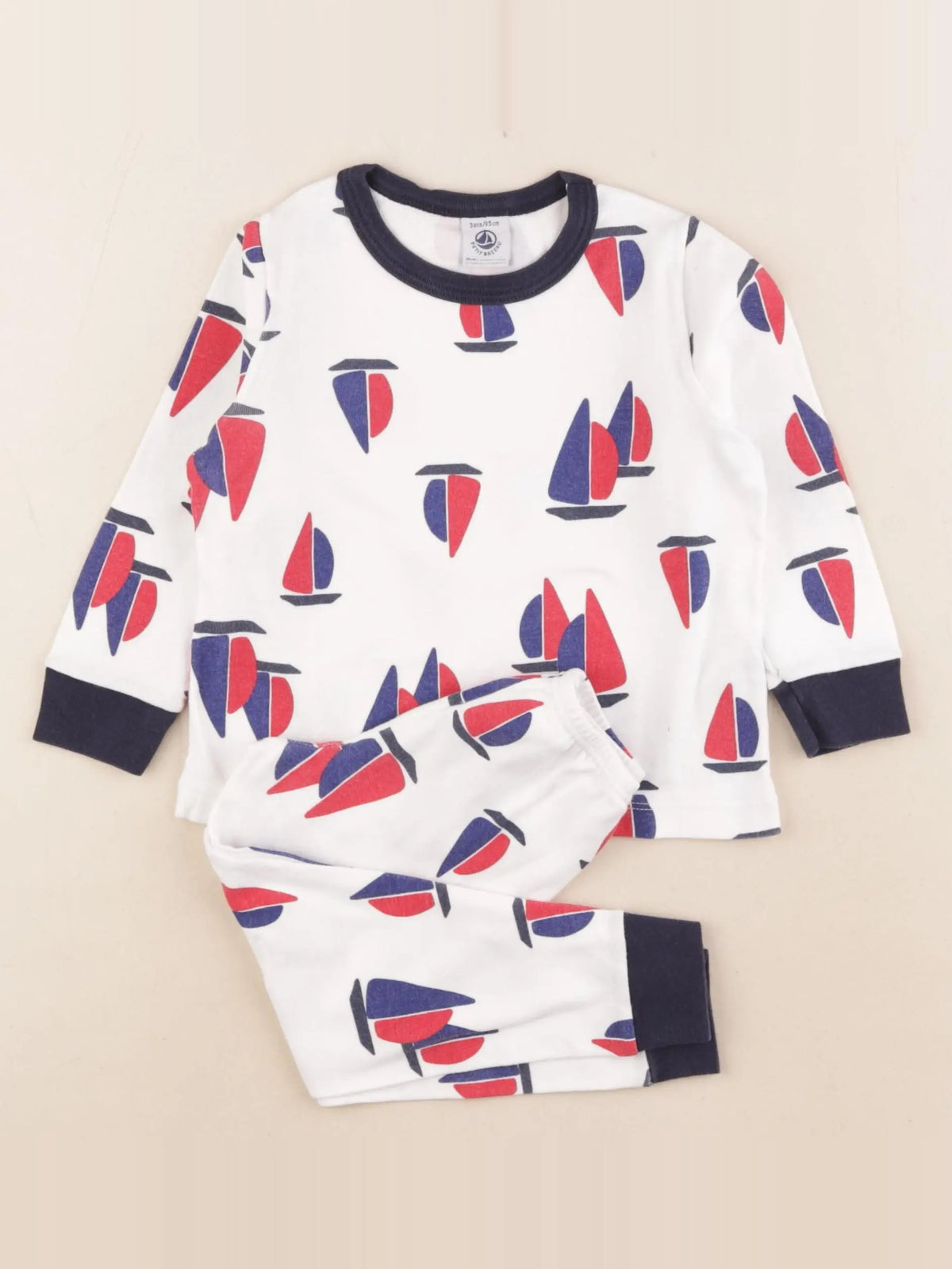 Petit Bateau - pyjama coton blanc, bleu - 3 ans