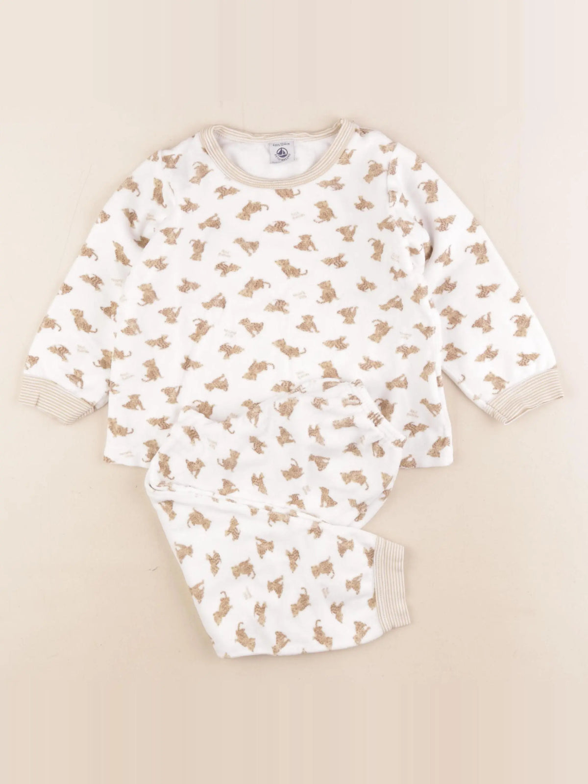 Petit Bateau - pyjama velours blanc, beige - 4 ans
