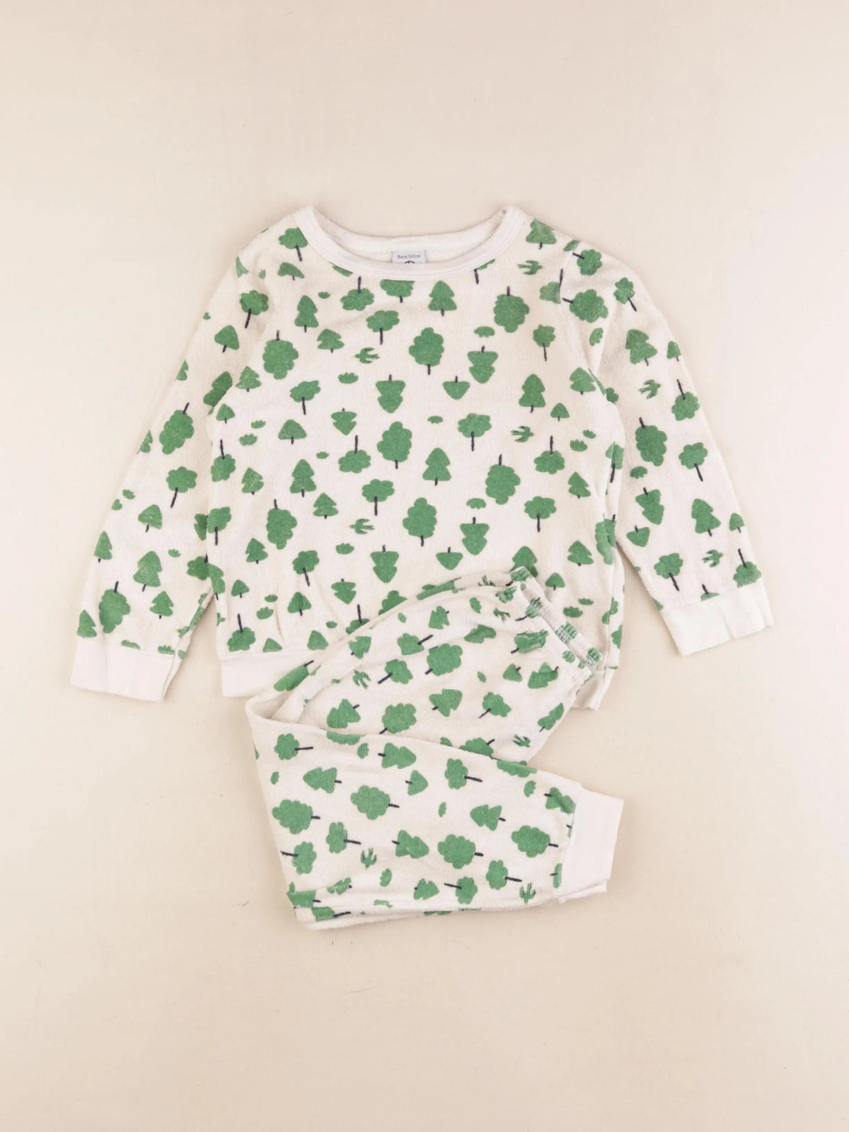Petit Bateau - pyjama velours beige, vert - 5 ans