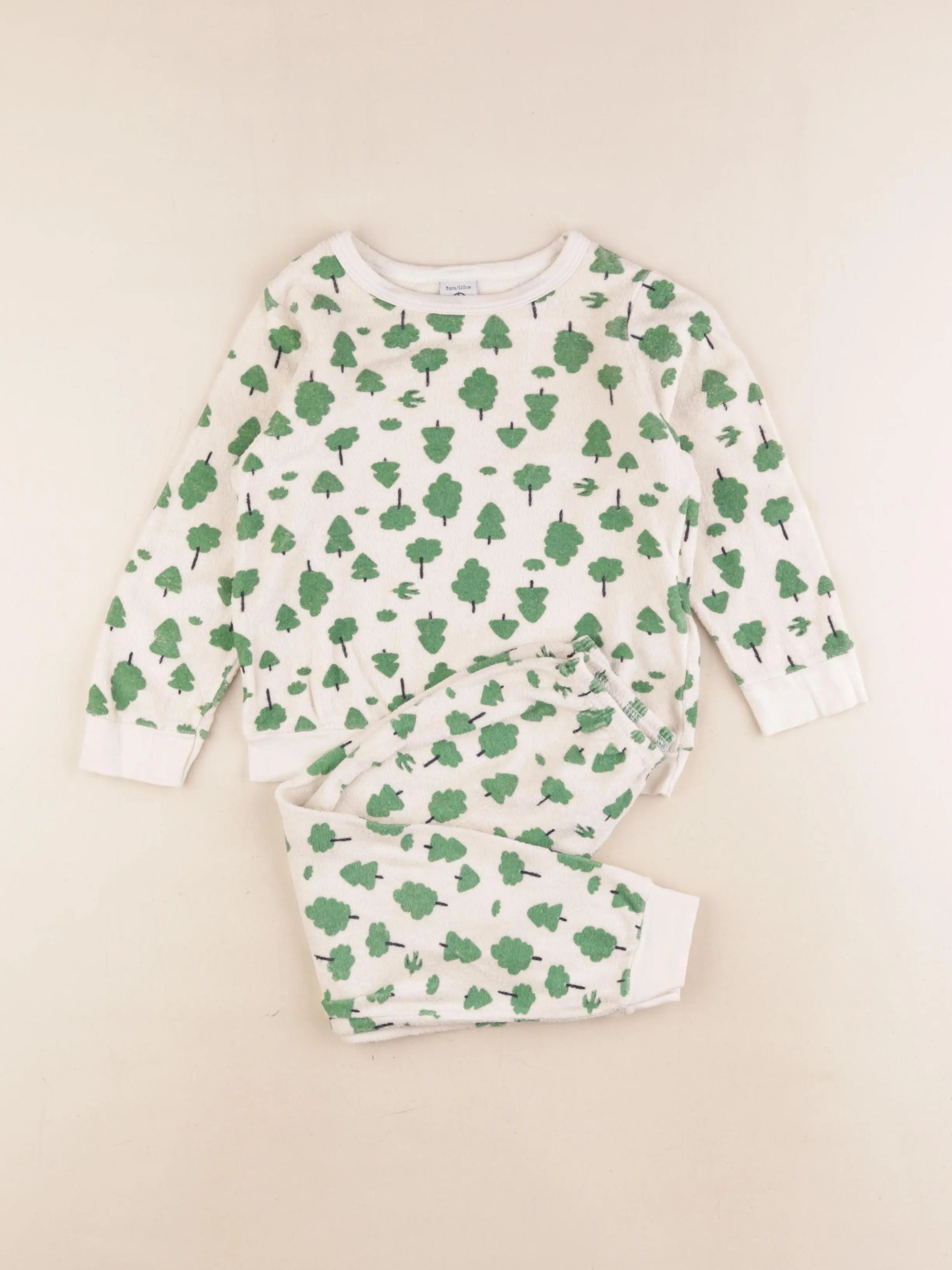 Petit Bateau - pyjama velours beige, vert - 5 ans