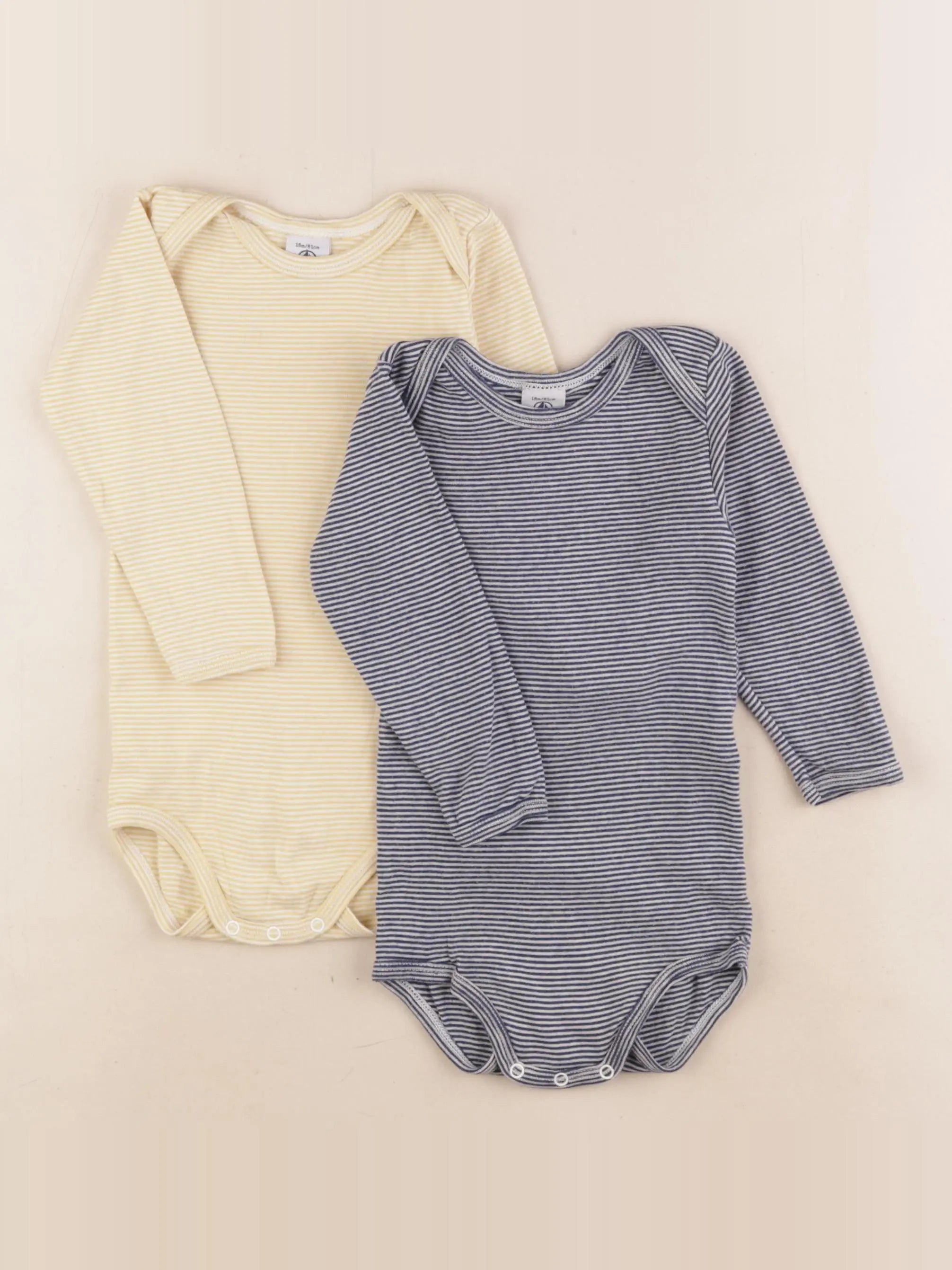 Petit Bateau - lot de 2 bodies en coton jaune, bleu - 18 mois
