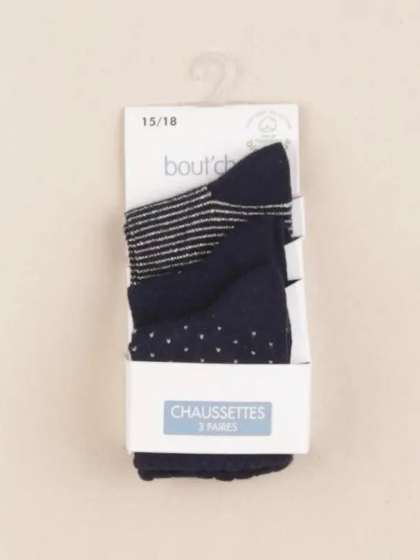 Boutchou - lot de 3 chaussettes bleu - 15/18 mois