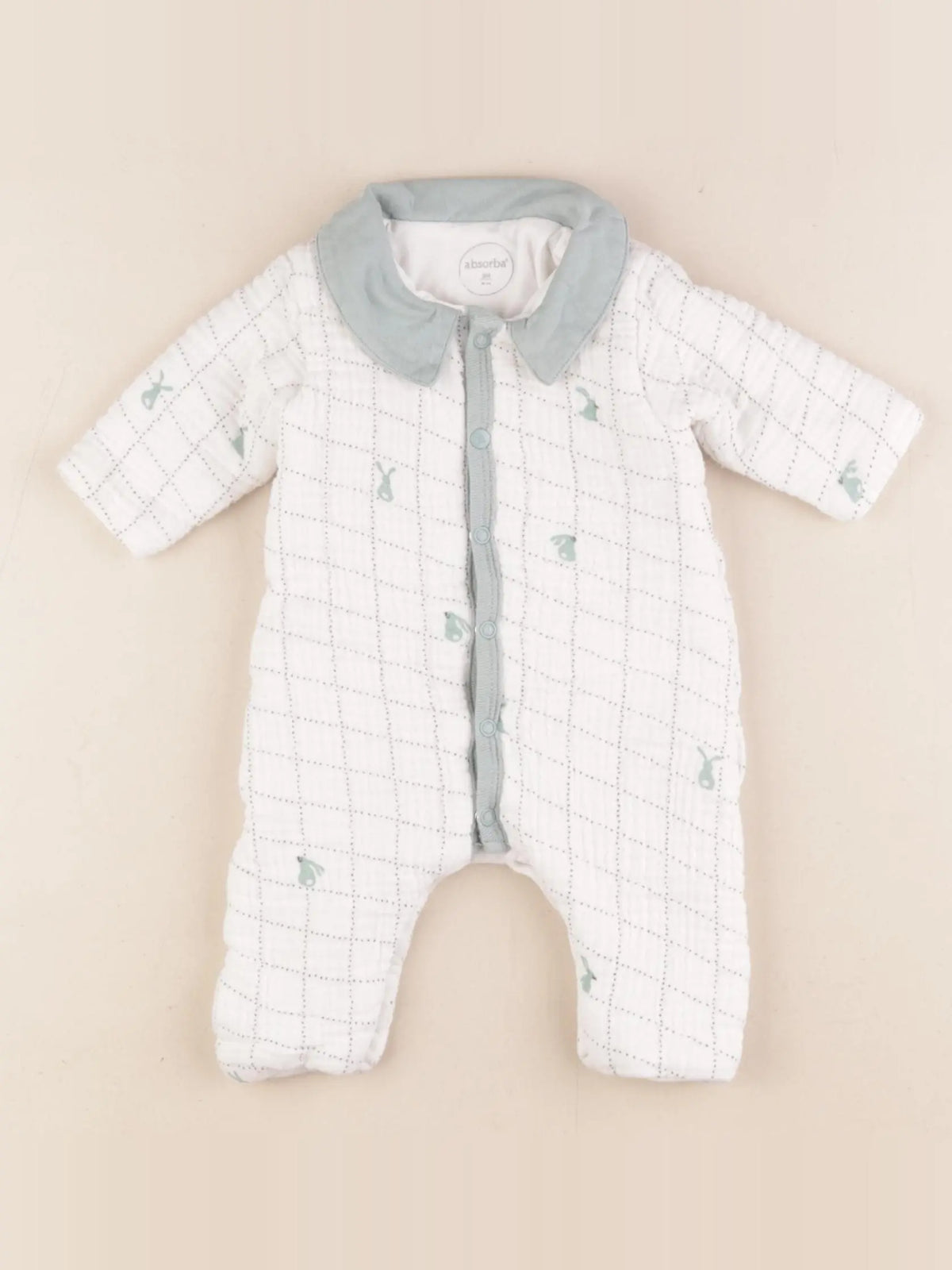 Absorba - combinaison doublé coton blanc, bleu - 0 mois