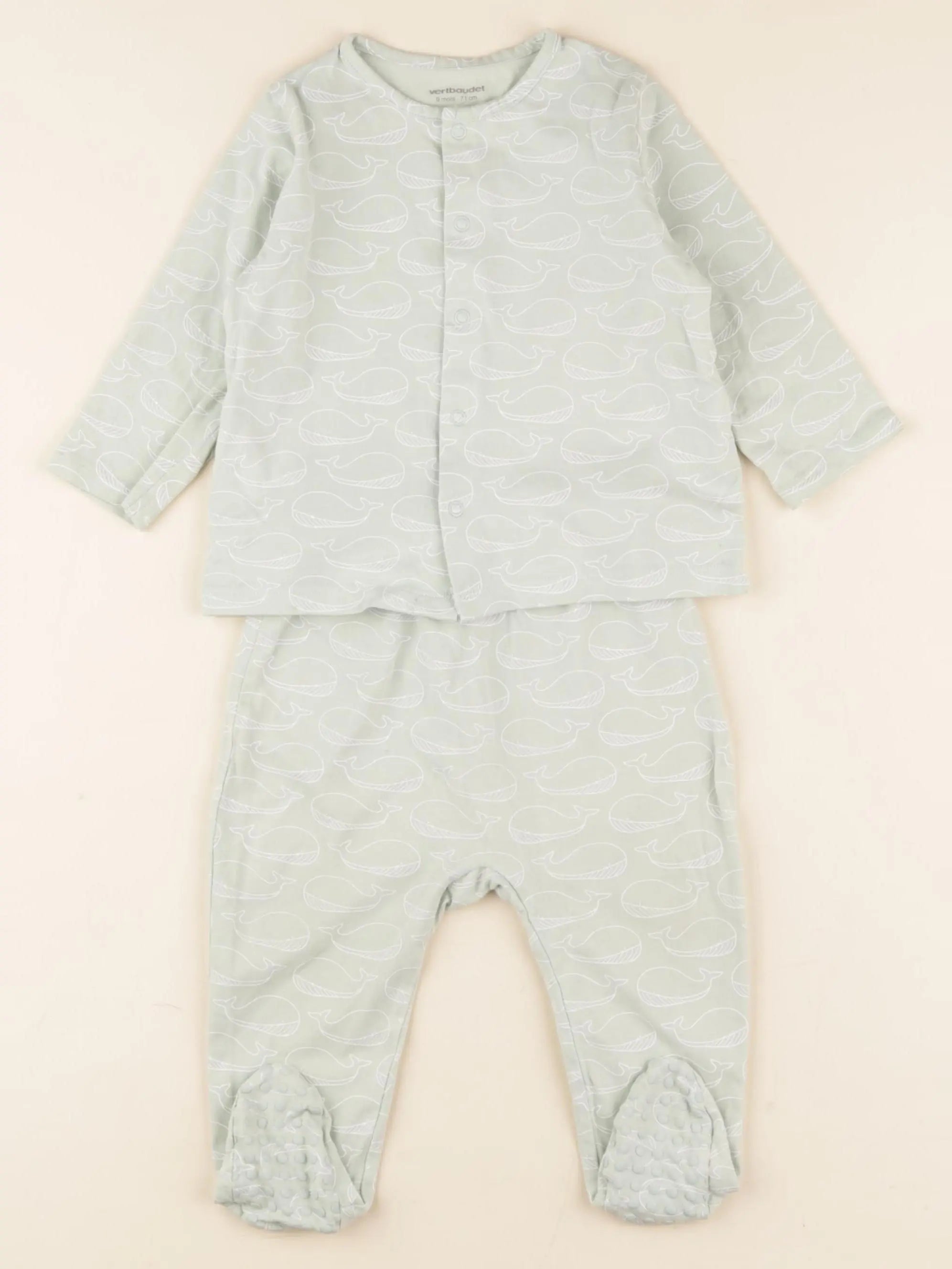 Vertbaudet - pyjama coton vert - 9 mois