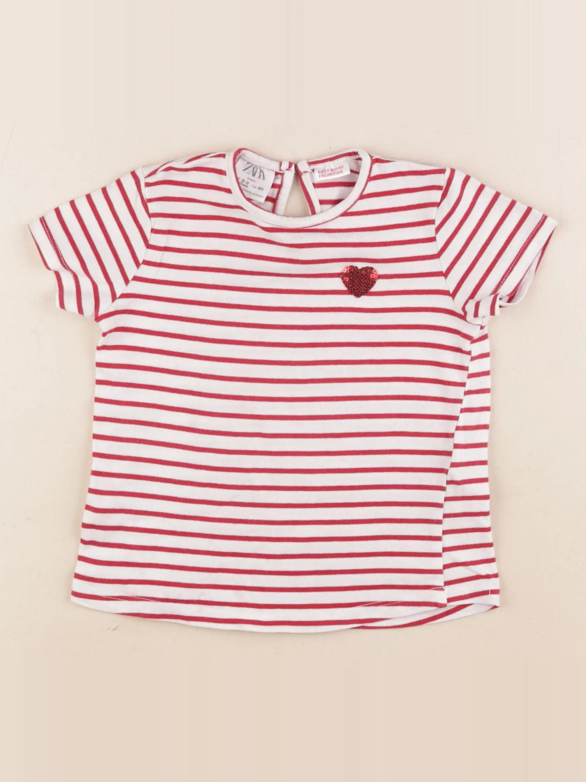 Zara - tee-shirt blanc, rouge - 2/3 ans