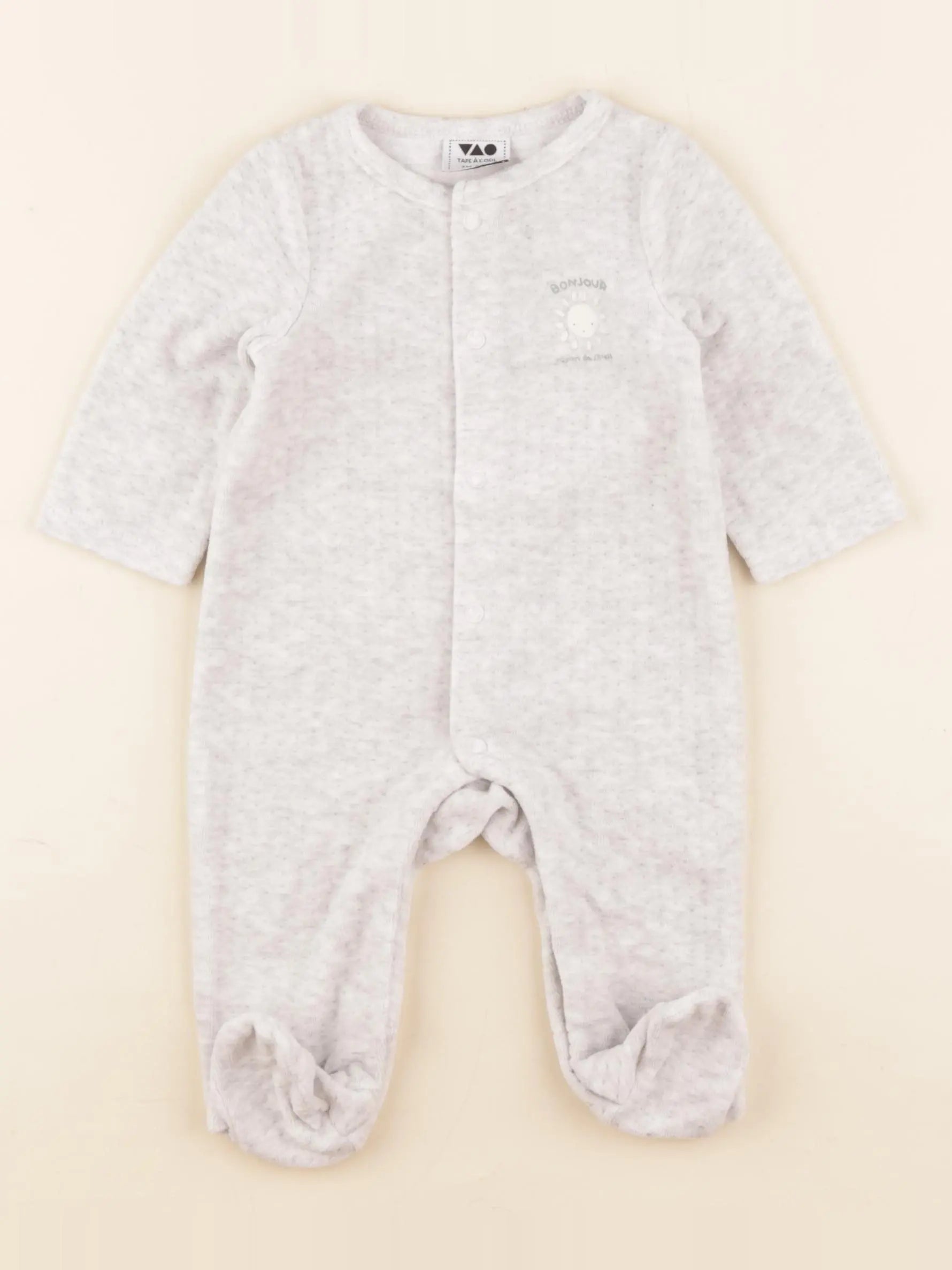 Tape à l'oeil - pyjama velours gris - 3 mois