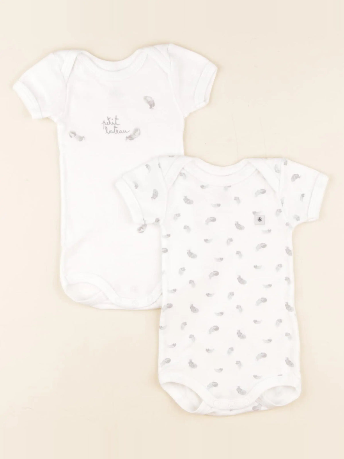 Petit Bateau - lot de 2 bodies en coton blanc, gris - 3 mois