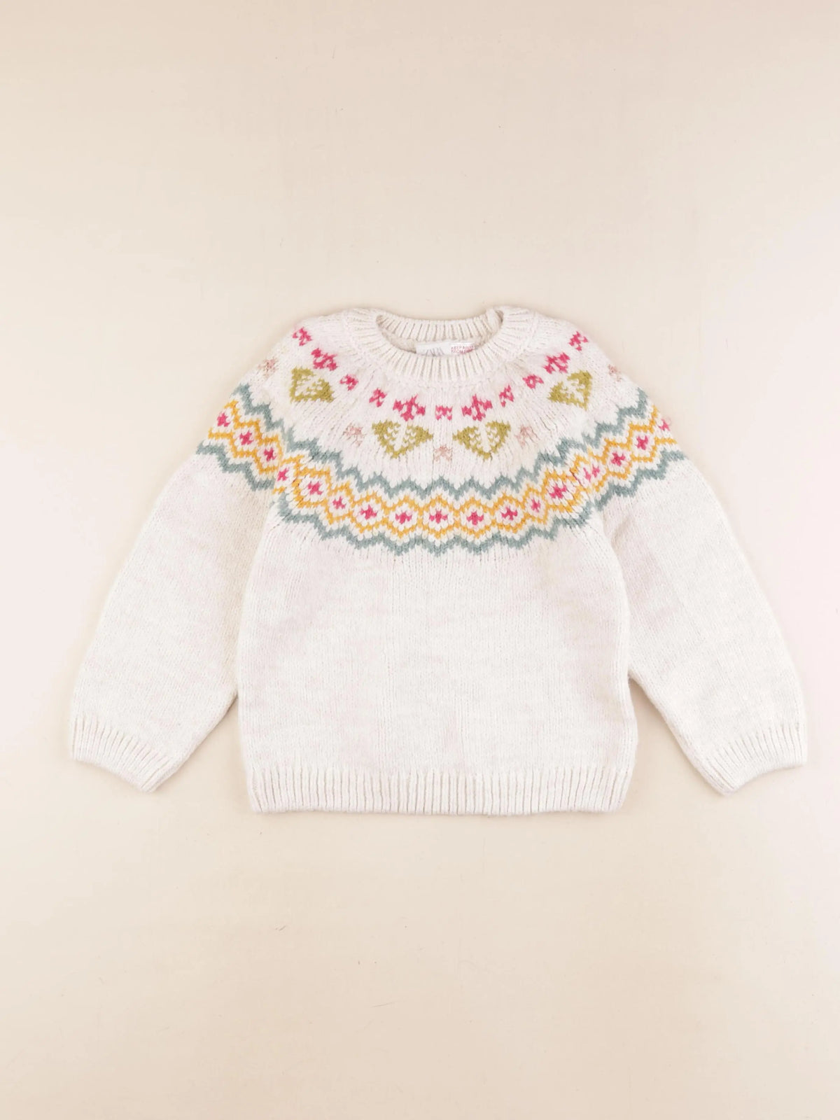 Zara - pull multicolore, beige - 5/6 ans