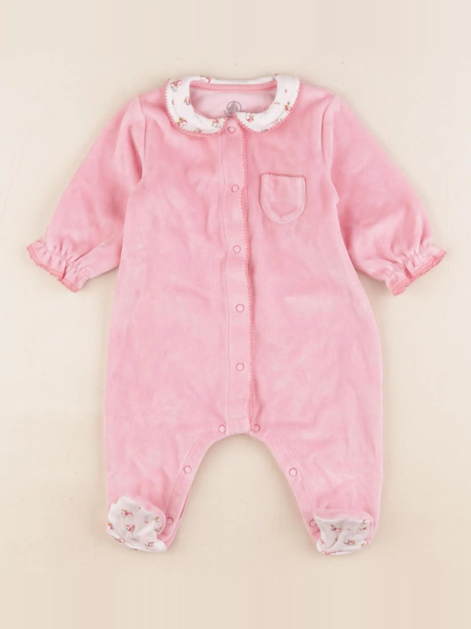 Petit Bateau - pyjama velours rose - 1 mois