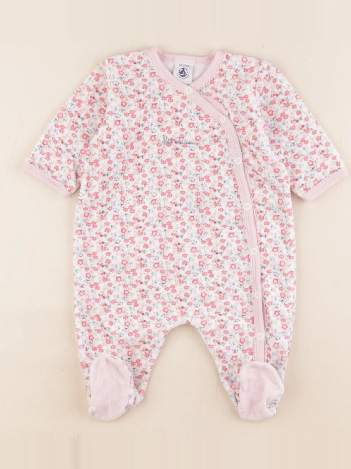 Petit Bateau - pyjama velours blanc, rose - 3 mois