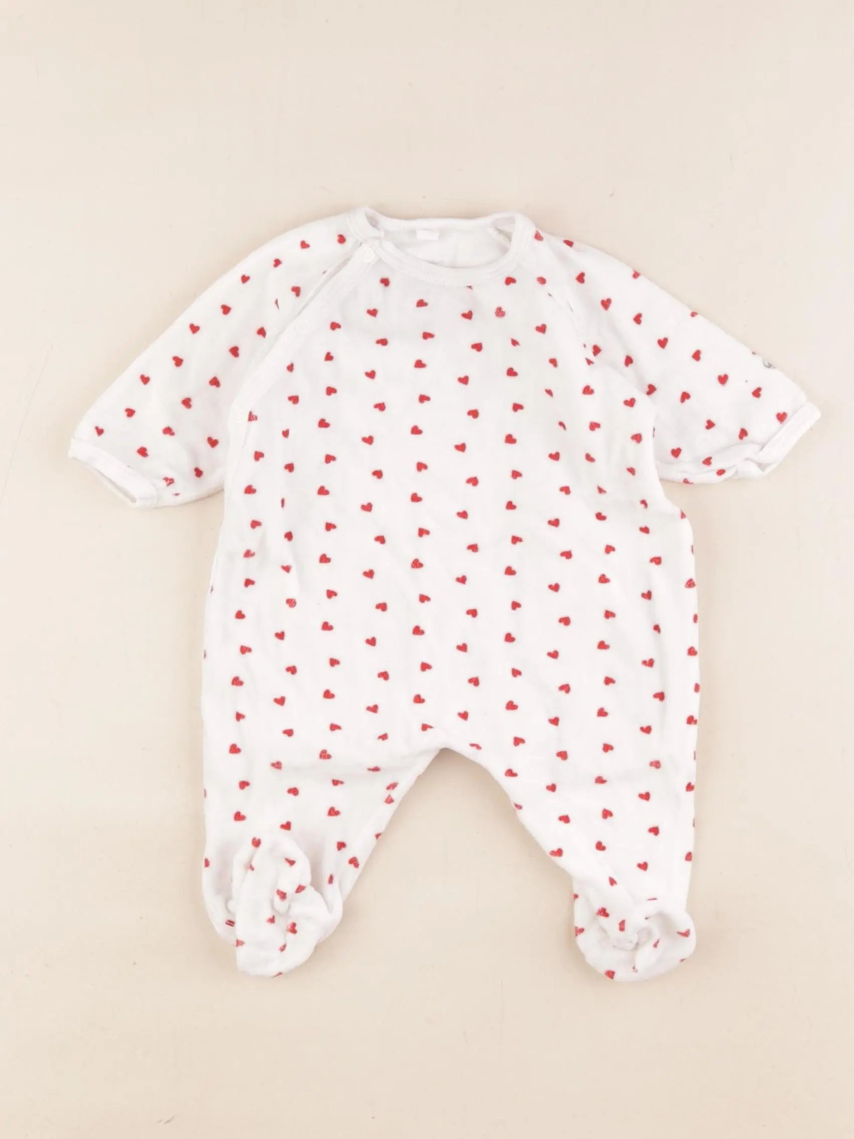 Petit Bateau - pyjama velours blanc, rouge - 1 mois