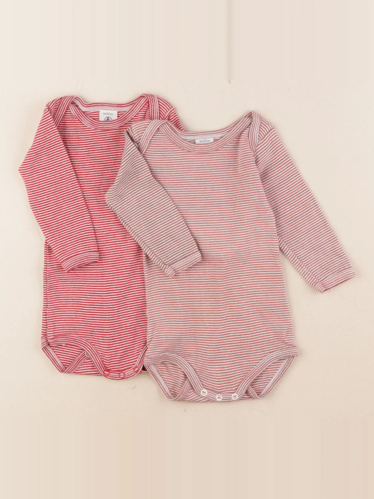 Petit Bateau - lot de 2 bodies en coton velours rouge, orange - 6 mois