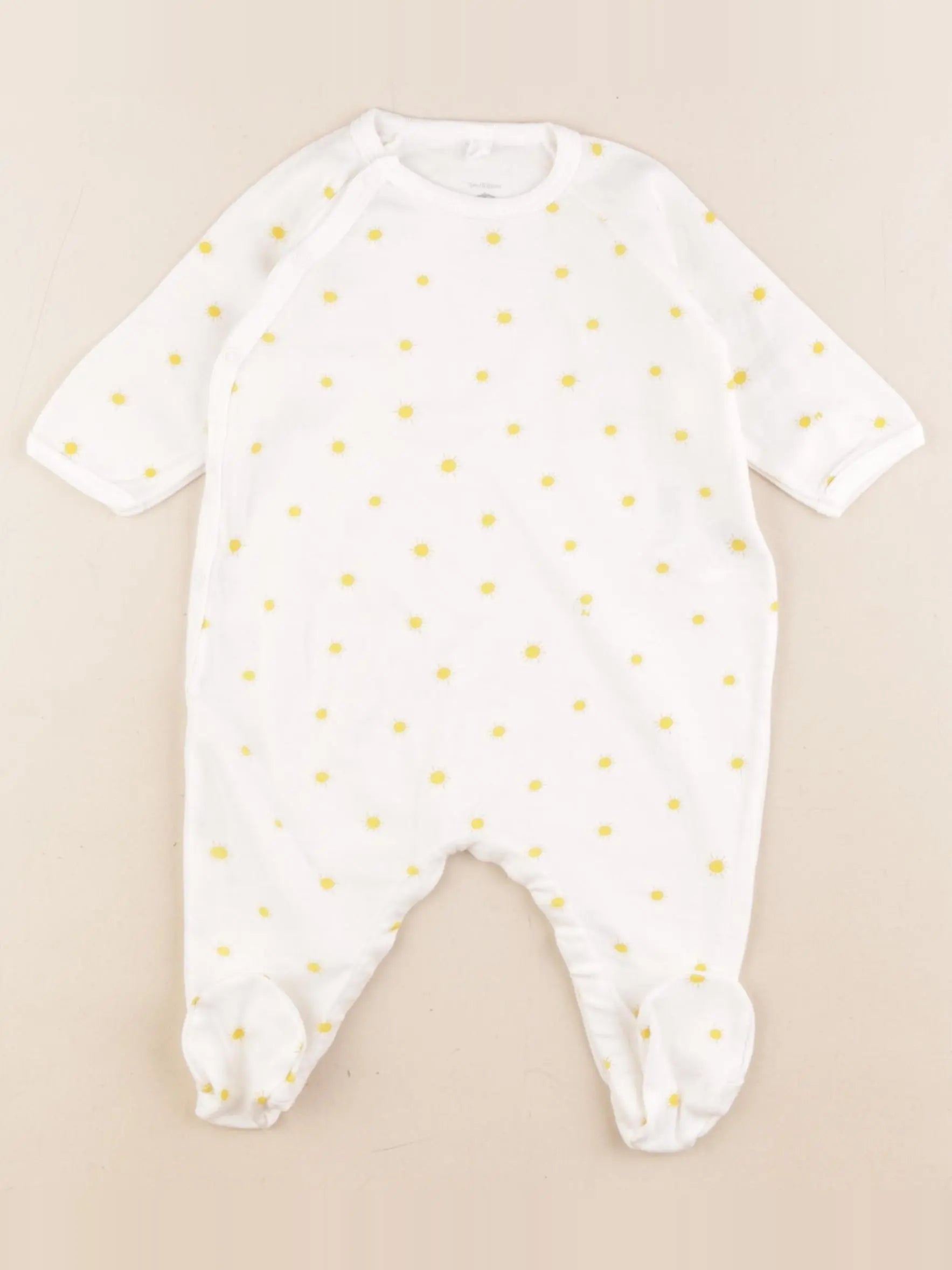 Petit Bateau - pyjama coton blanc, jaune - 3 mois
