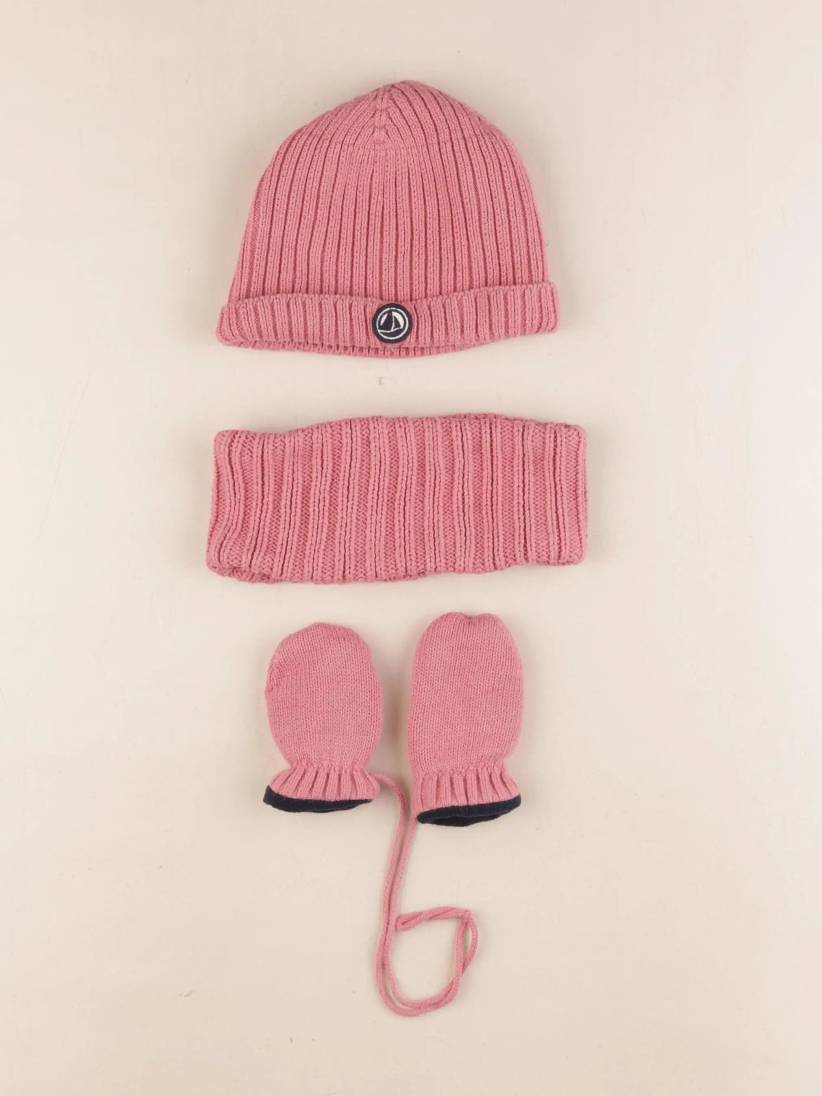 Petit Bateau - ensemble bonnet/moufles/tour de cou rose - 24/36 mois